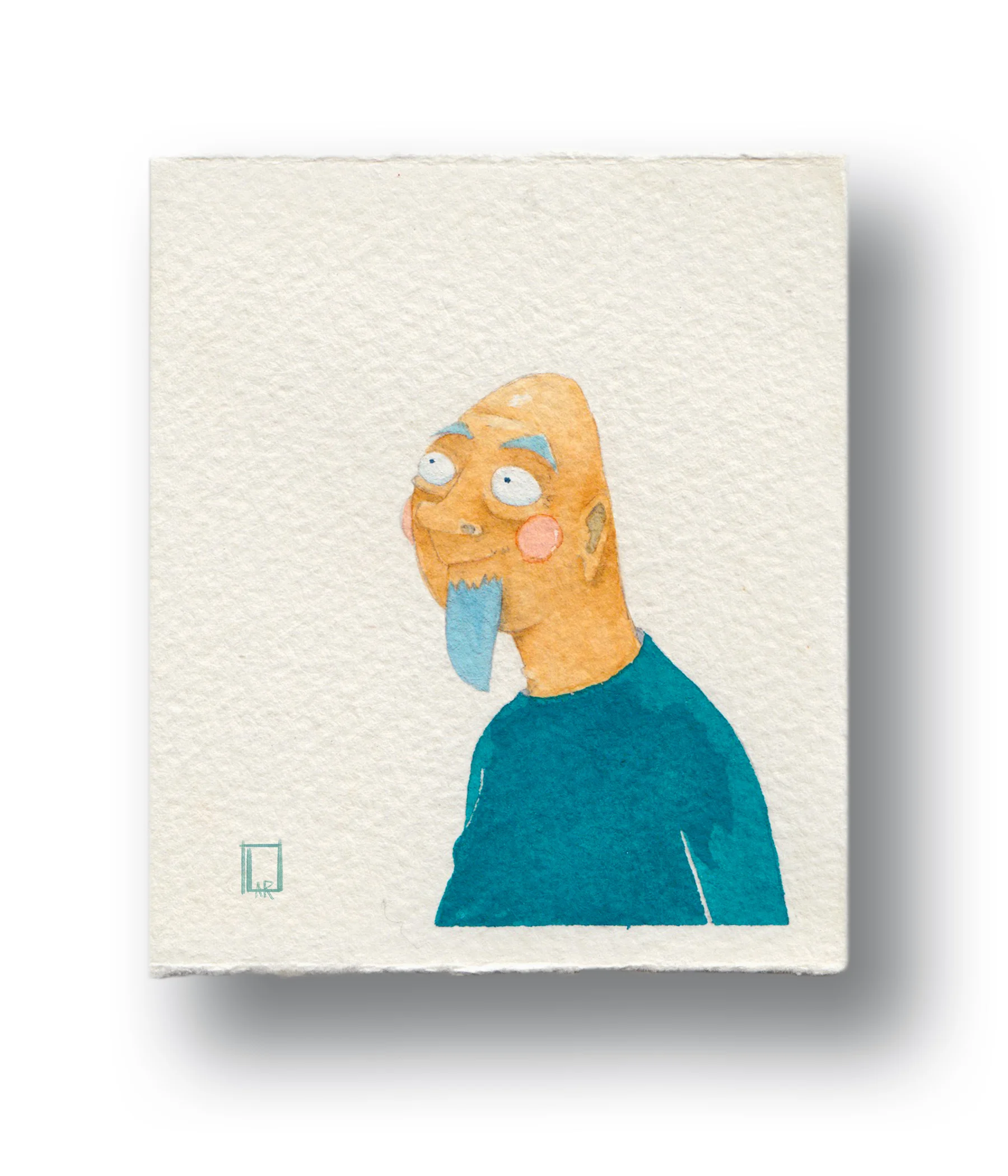 Soup Guy at the market Gouache & Watercolor 3.5 x 4”