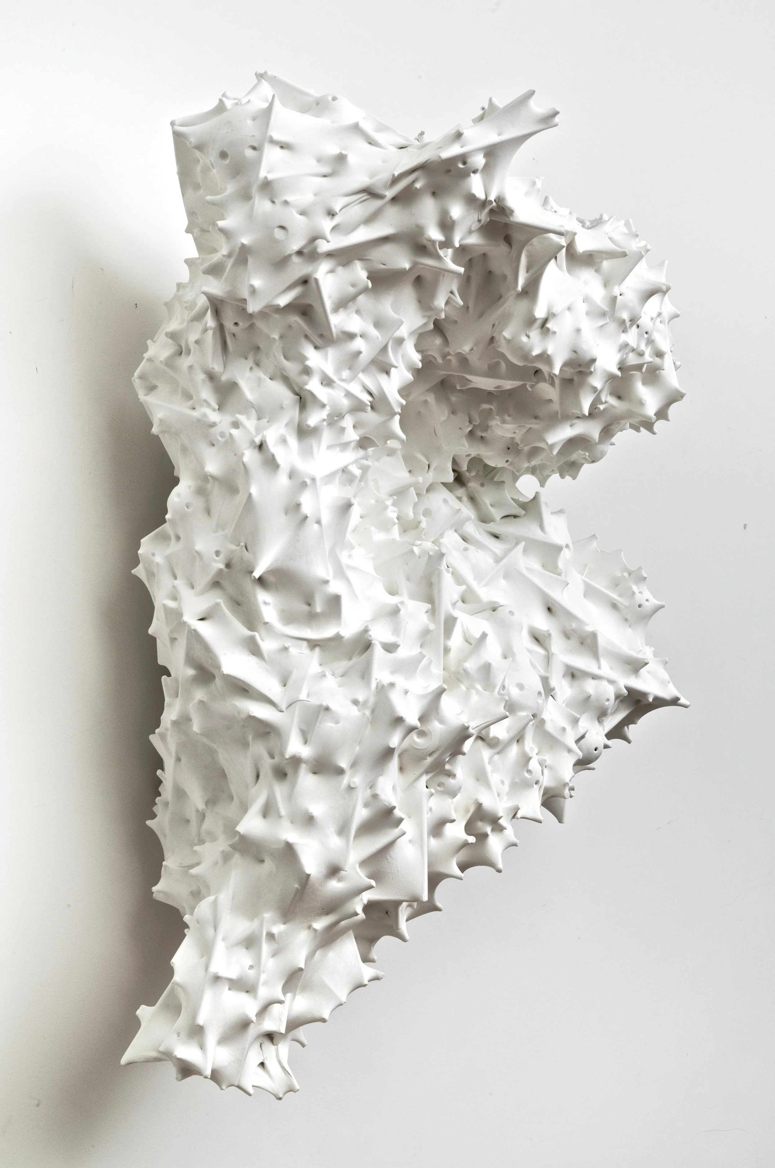 Untitled (collapsing), 2014 (profile shot) silk, acrylic, wood, thread plastic, and epoxy 36 x 32 x 16 inches 91.4 x 81.3 x 40.6 cm