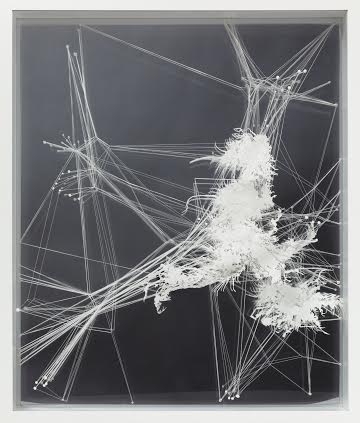   I'm steppin' out,&nbsp; 2010  Acrylic, mylar, thread, plexi-glass  39 x 33 inches 