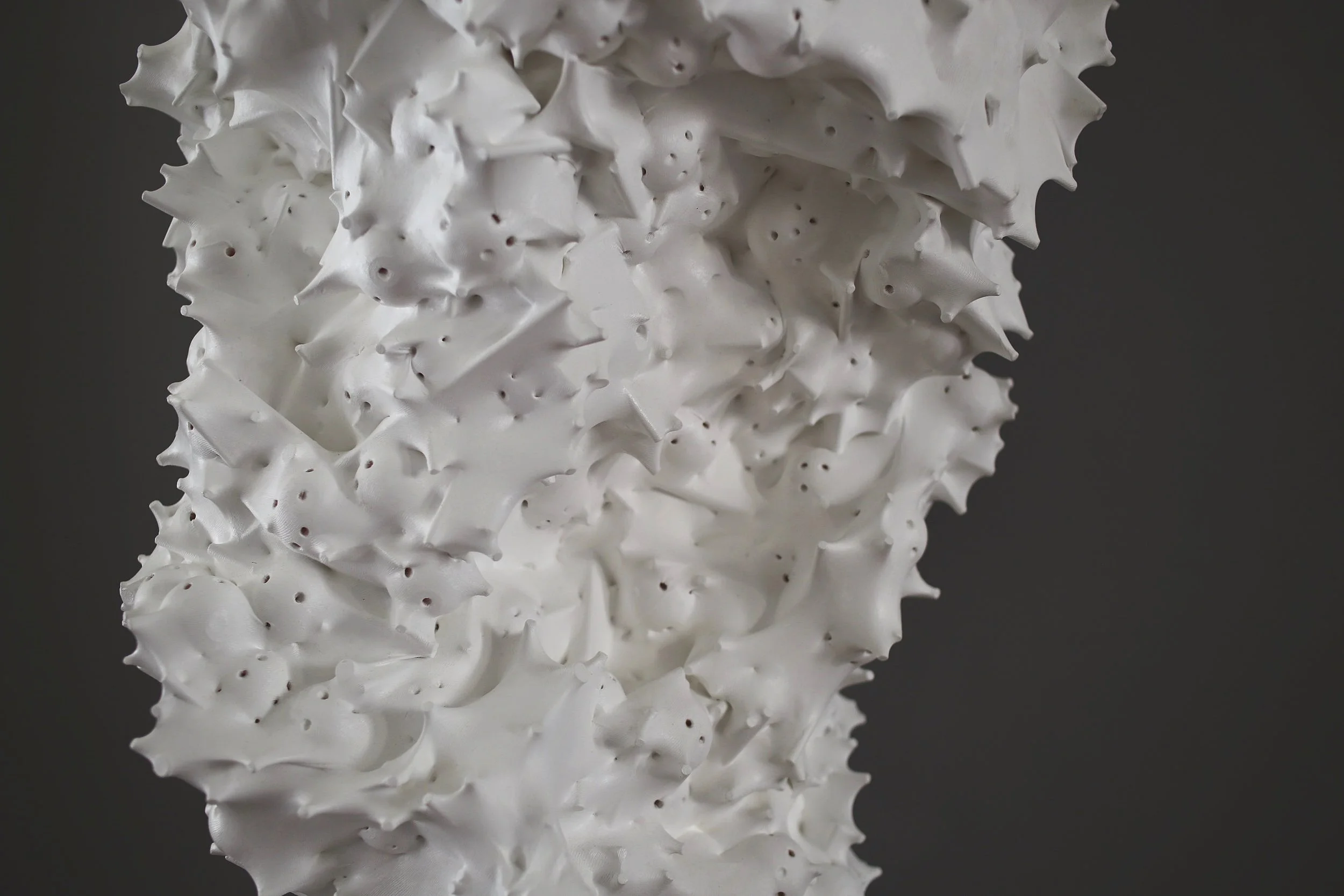 (detail) What's he building in there , 2016 Silk, acrylic, wood, thread, plastic and epoxy 50 x 25 x 20 inches
