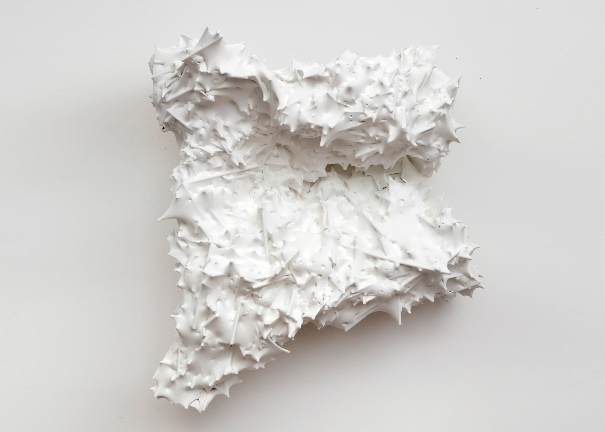   Untitled (collapsing), &nbsp;2014 silk, acrylic, wood, thread plastic, and epoxy 36 x 32 x 16 inches 91.4 x 81.3 x 40.6 cm 