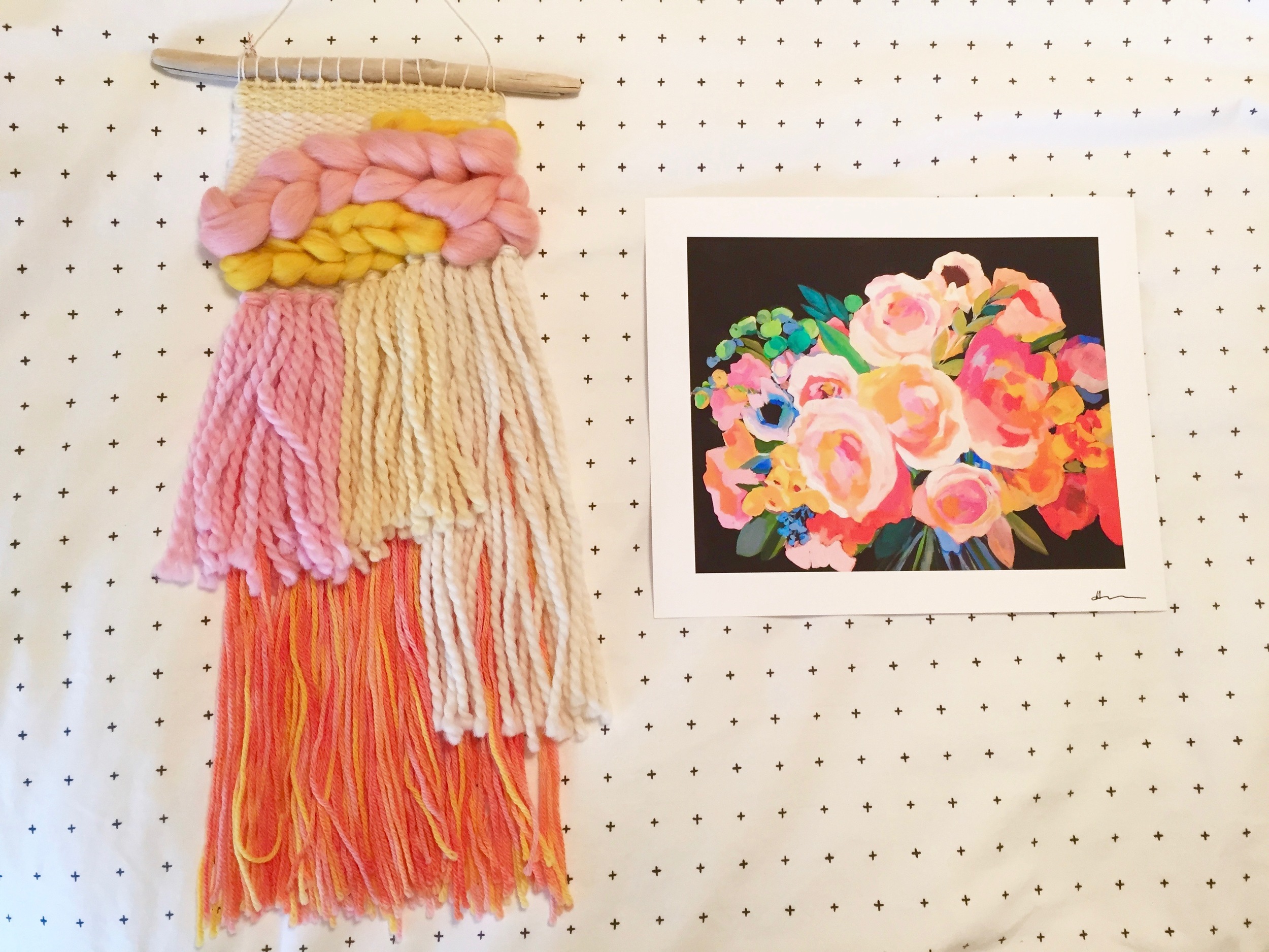 My weaving from Wool and Weave and an art print from Hayley Mitchell, both purchased at The Dallas Flea. 