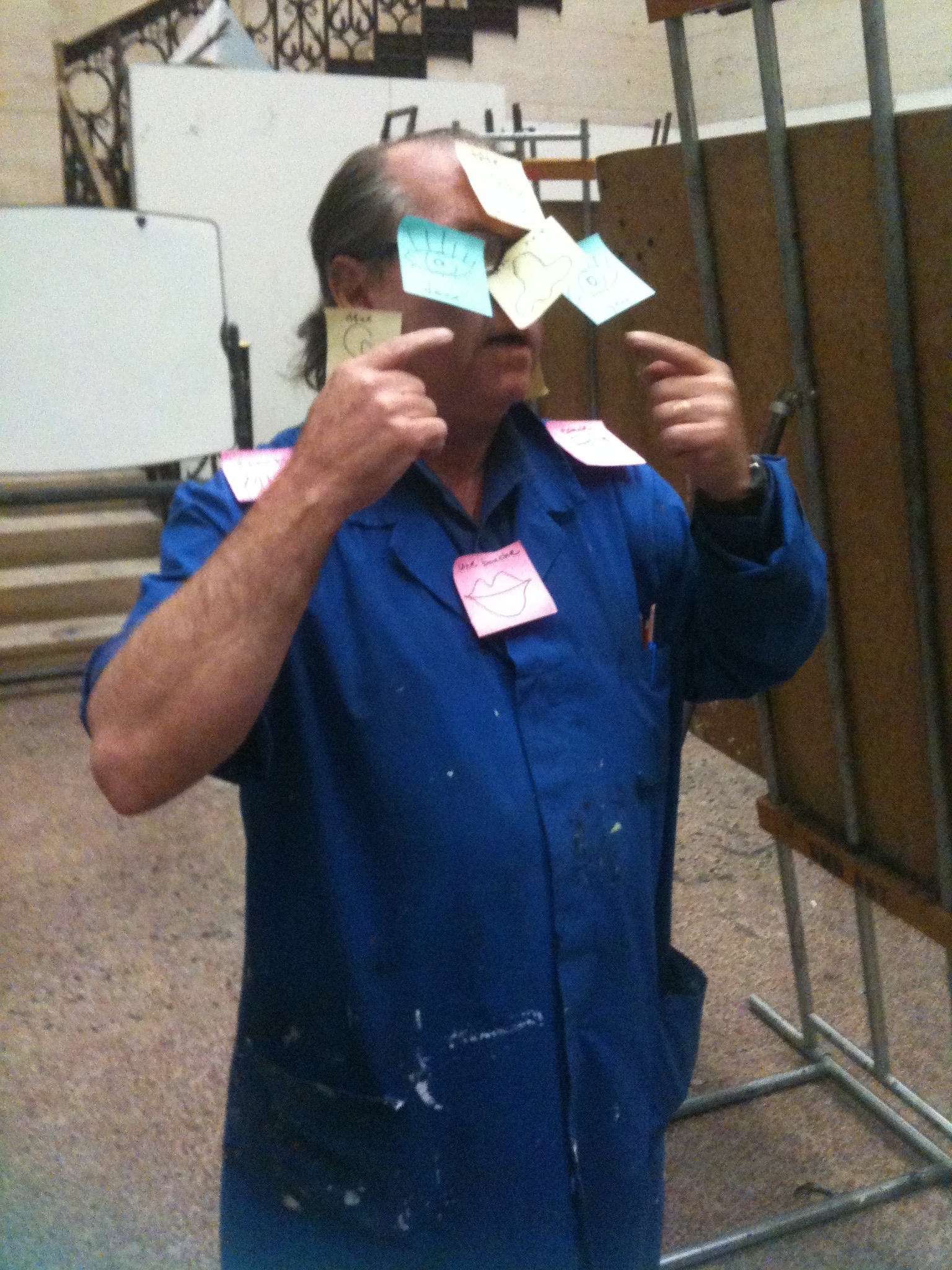 Ah, yes, my advanced drawing professor, Barnaby Fitzgerald. One week, instead of drawing, each of us took turns teaching the class something. My friend Katie taught us a little French and to help us, she stuck post-it notes on Barnaby and sang "Head, Shoulders, Knees, and Toes" in French. It was memorable for sure! 