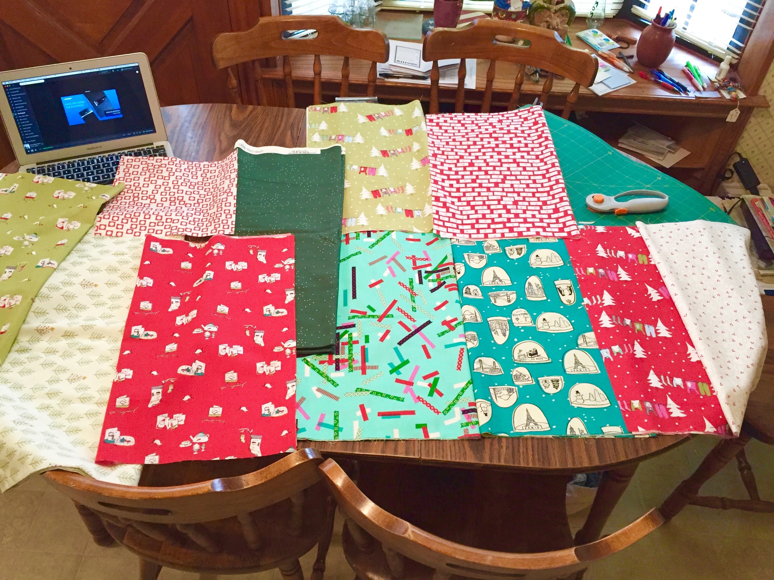 Making sure all the fabrics look good together. 