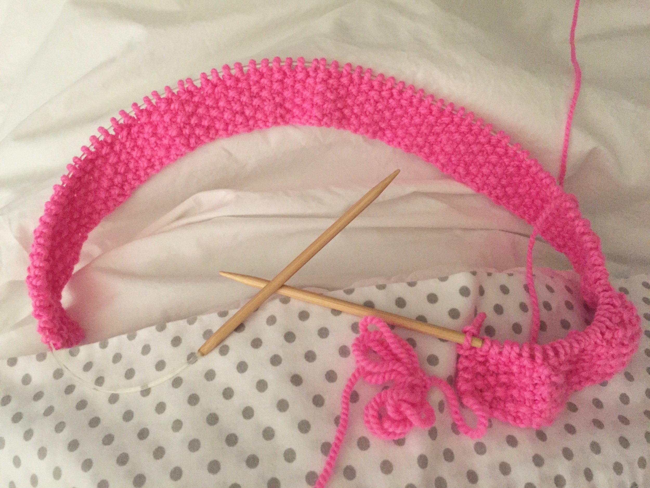 love the pink with the grey polka dots!