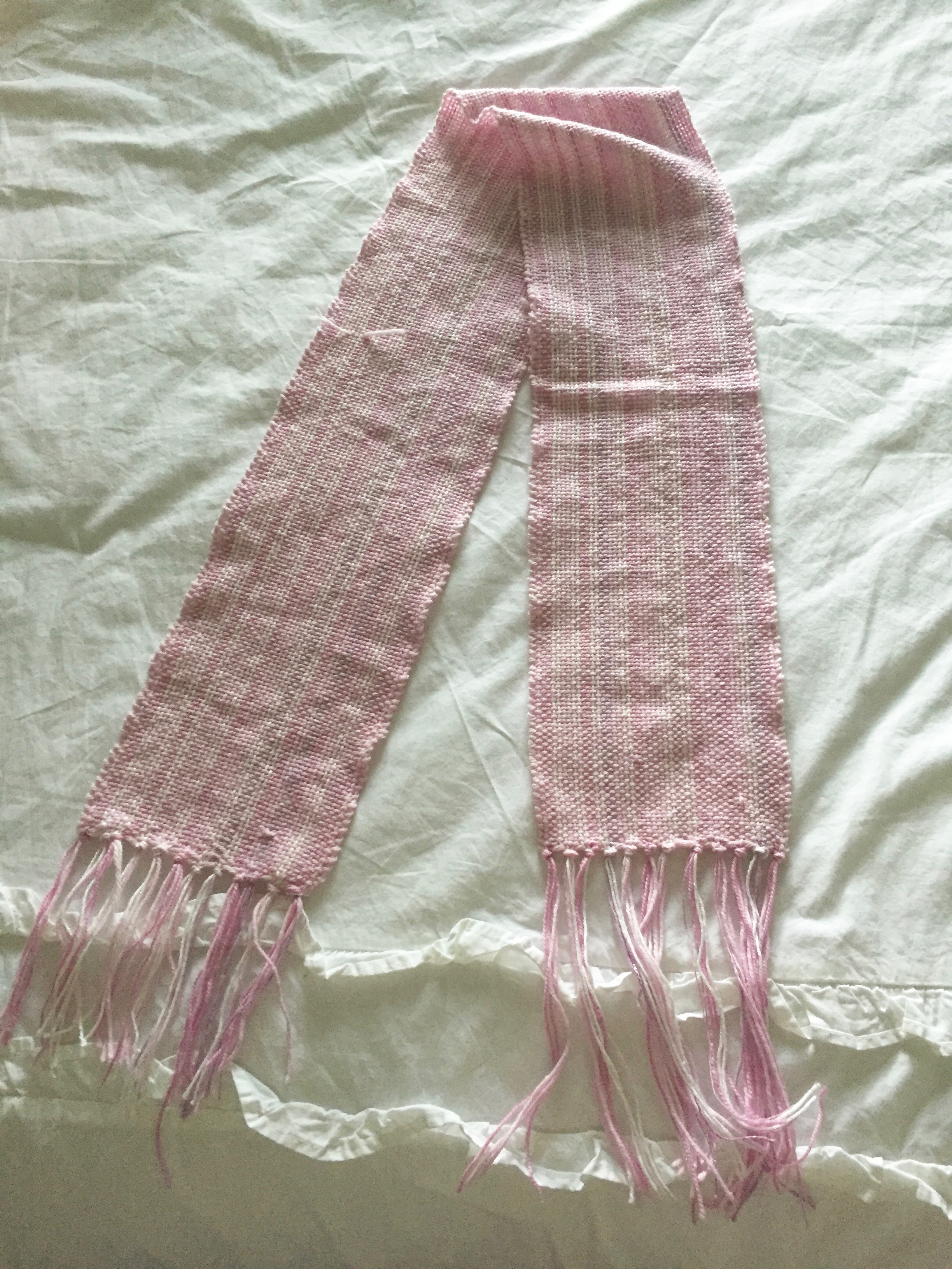 my (mostly) finished scarf! I still need to wet finish it and trim up my stray ends and fringe.
