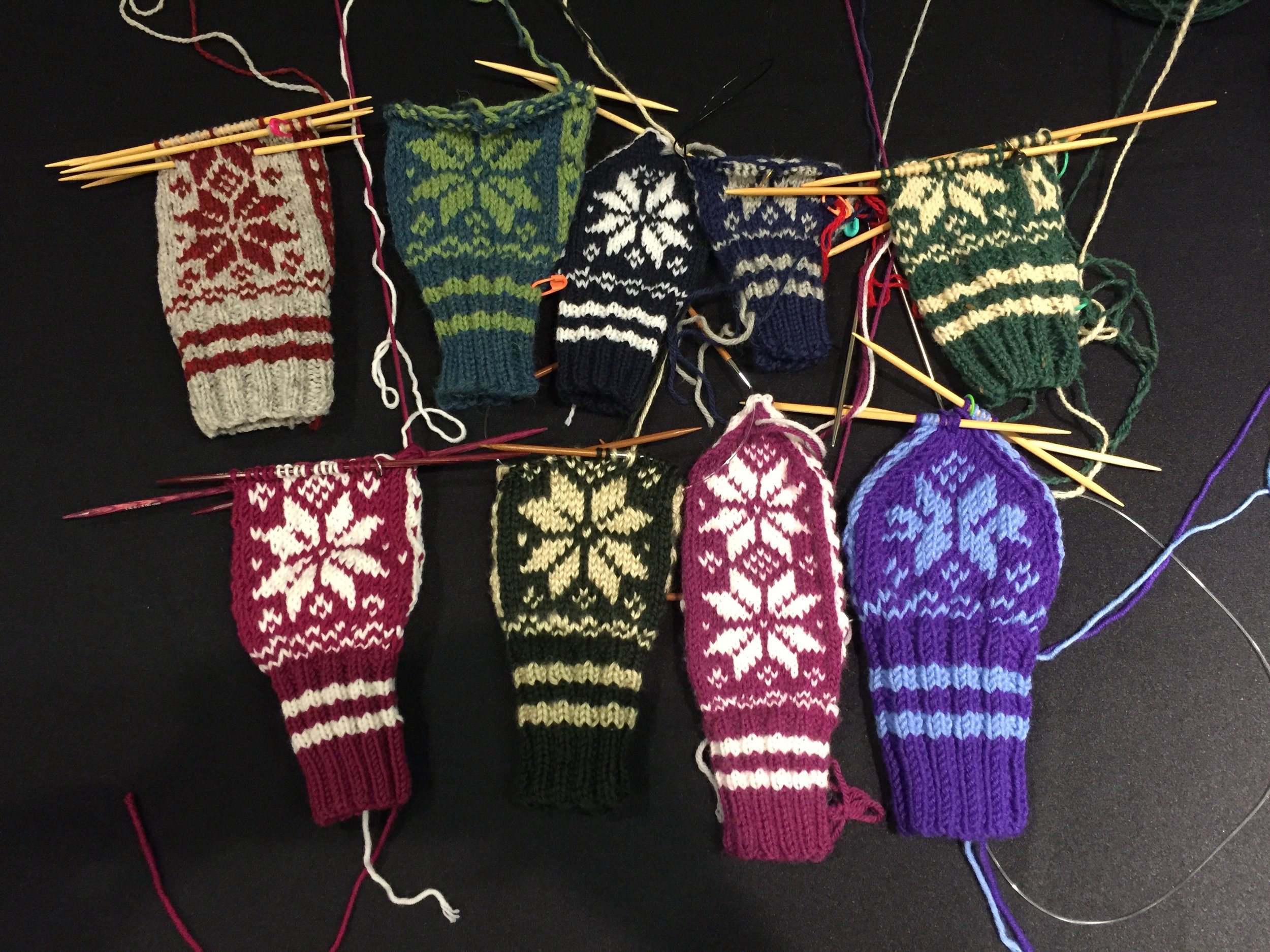 all of the student mittens! (note that I am apparently a super speedy knitter and got further than everyone else...#humblebrag)