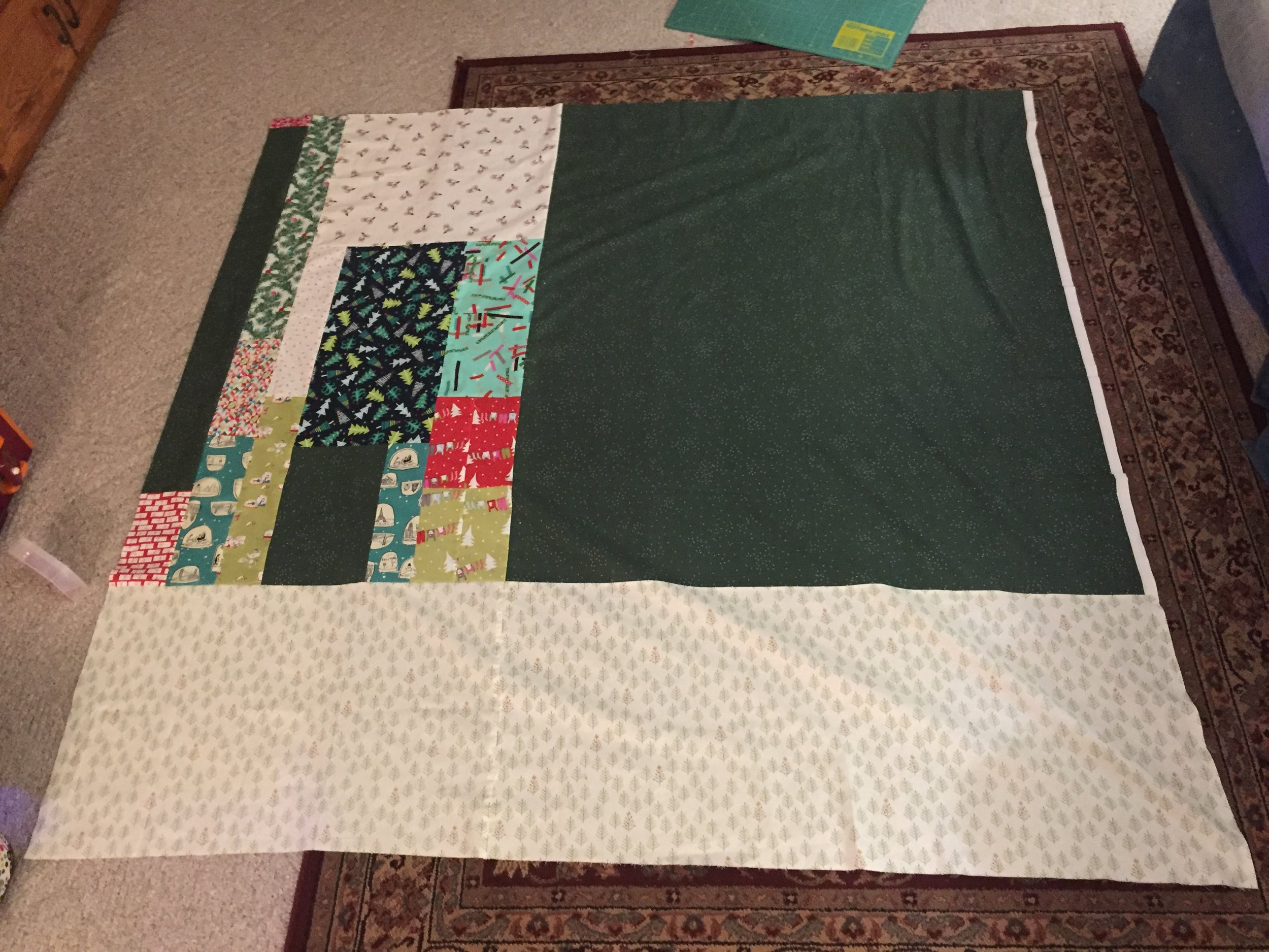 One hour-ish later, a finished back! I always forget how much I love improv piecing. I need to do more of it! 