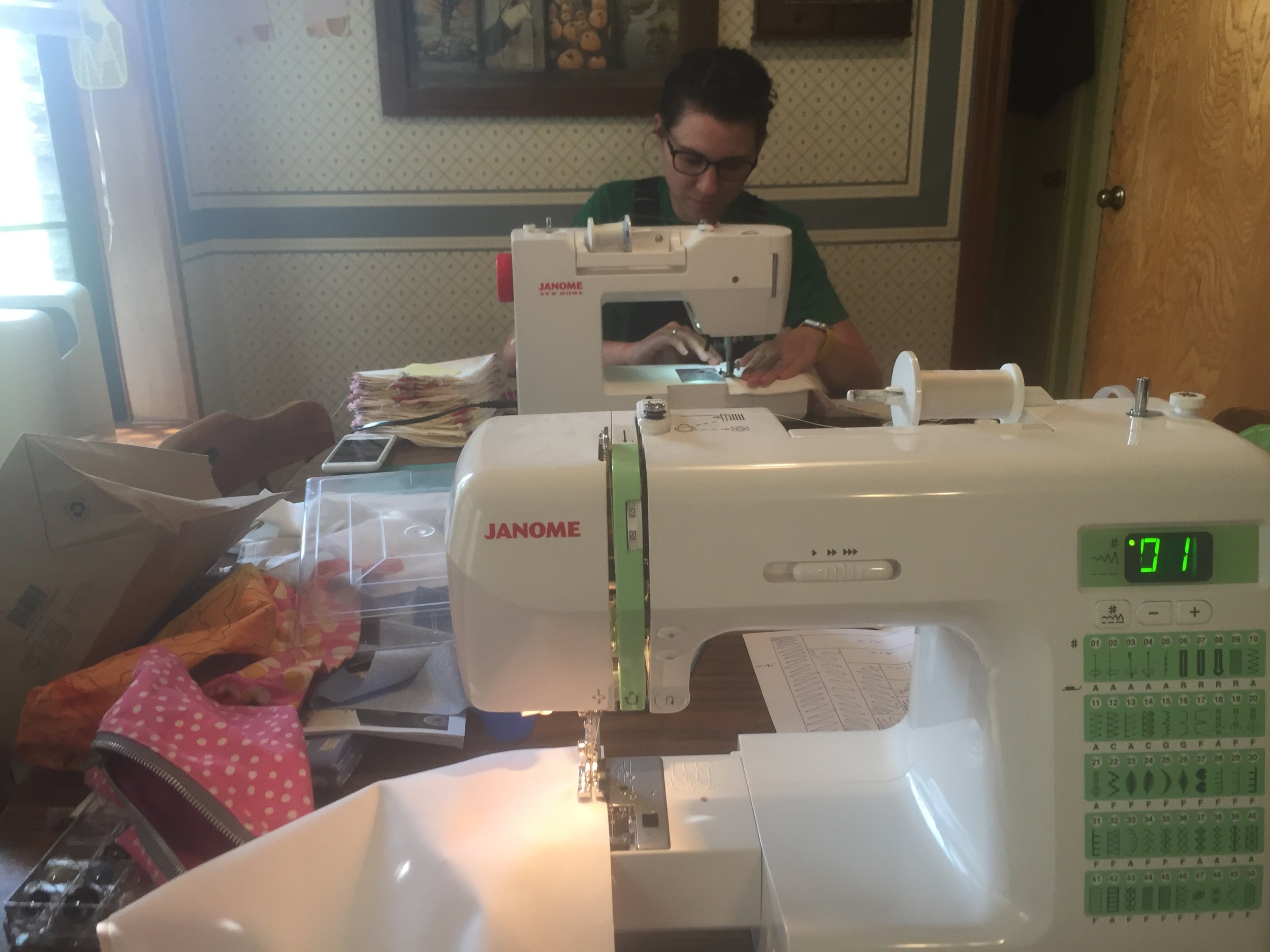 Sewing with my sister! So fun. We both sew on Janomes because they are THE BEST. I sew on a DC2012 and Lauren sews on a DC2015. 