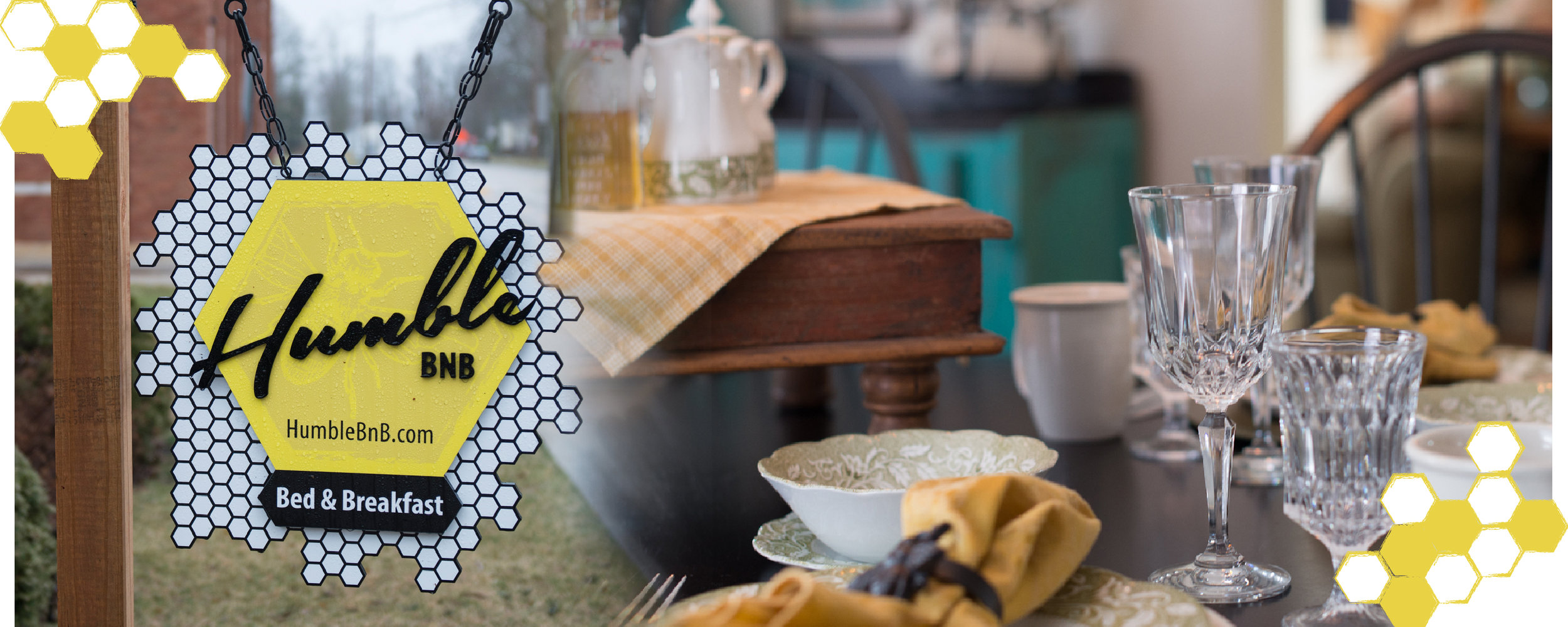 Humble Bed and Breakfast - image of outdoor sign and breakfast table