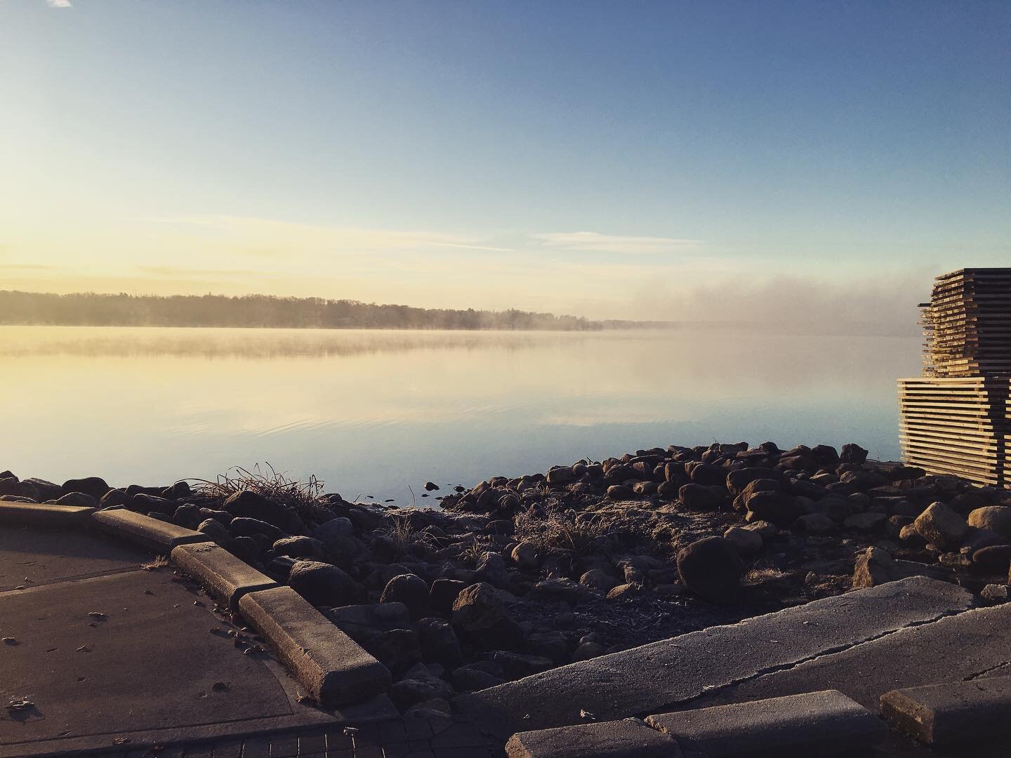 Ever changing Geneva Lake, the fog is lifting, gonna be a beautiful day!