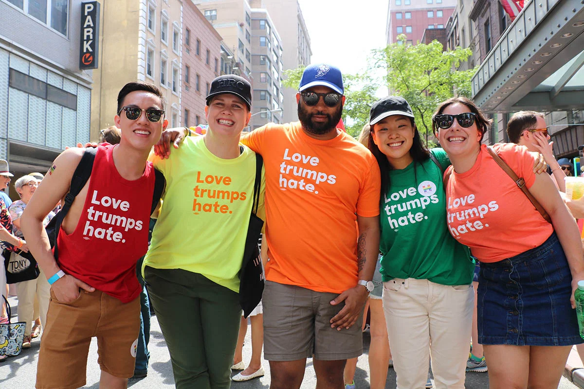 Marching in the pride parade