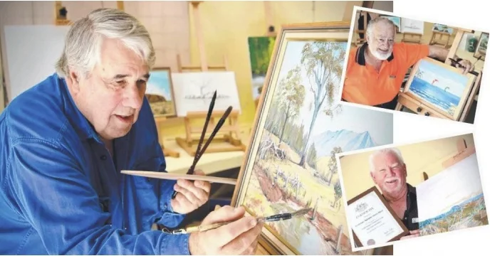 Centenary Men’s Shed painters Jon Churven, of Corinda, Col Griffin, of Jindalee, (inset, above) and Max Wickenden, of Forest Lake (below) are delighted to have their own studio space. PICTURES: MAL LANCASTER .
