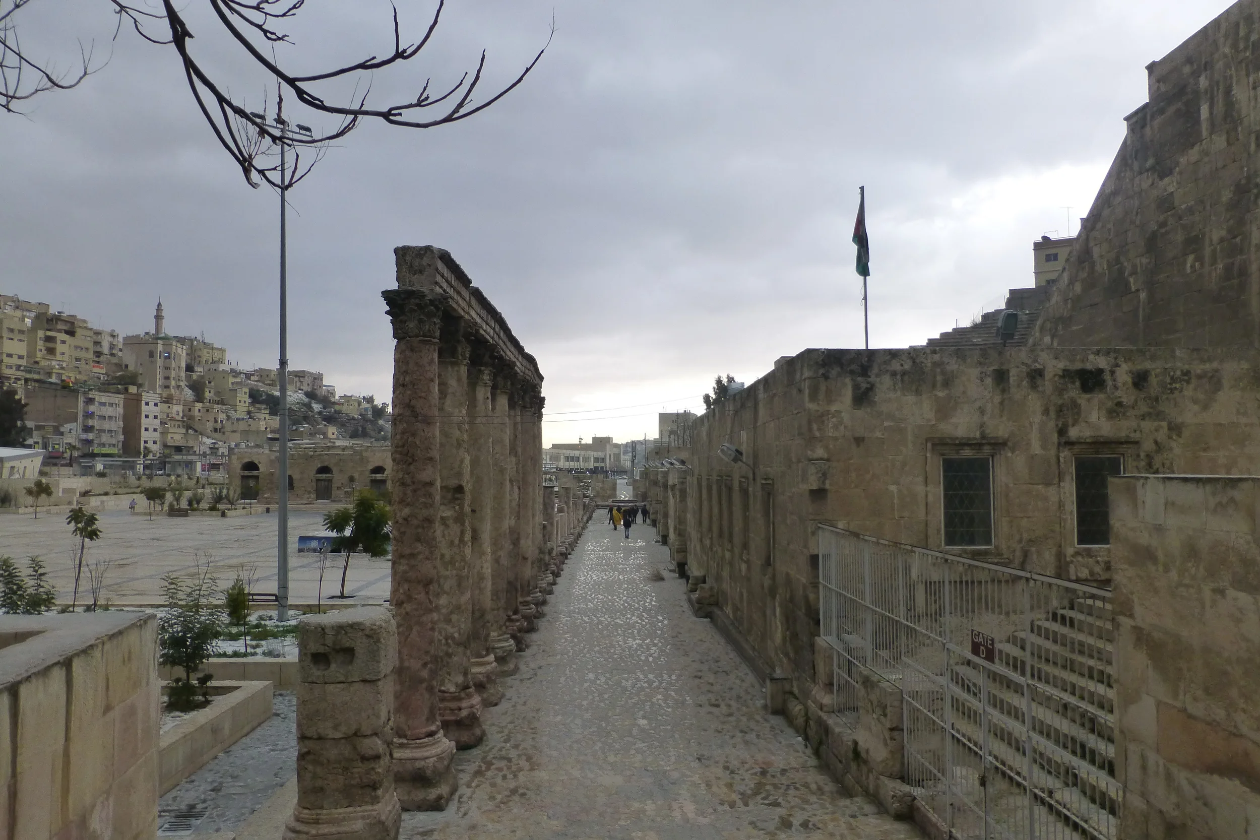 roman ruins, amman, with snow storm skies brewing