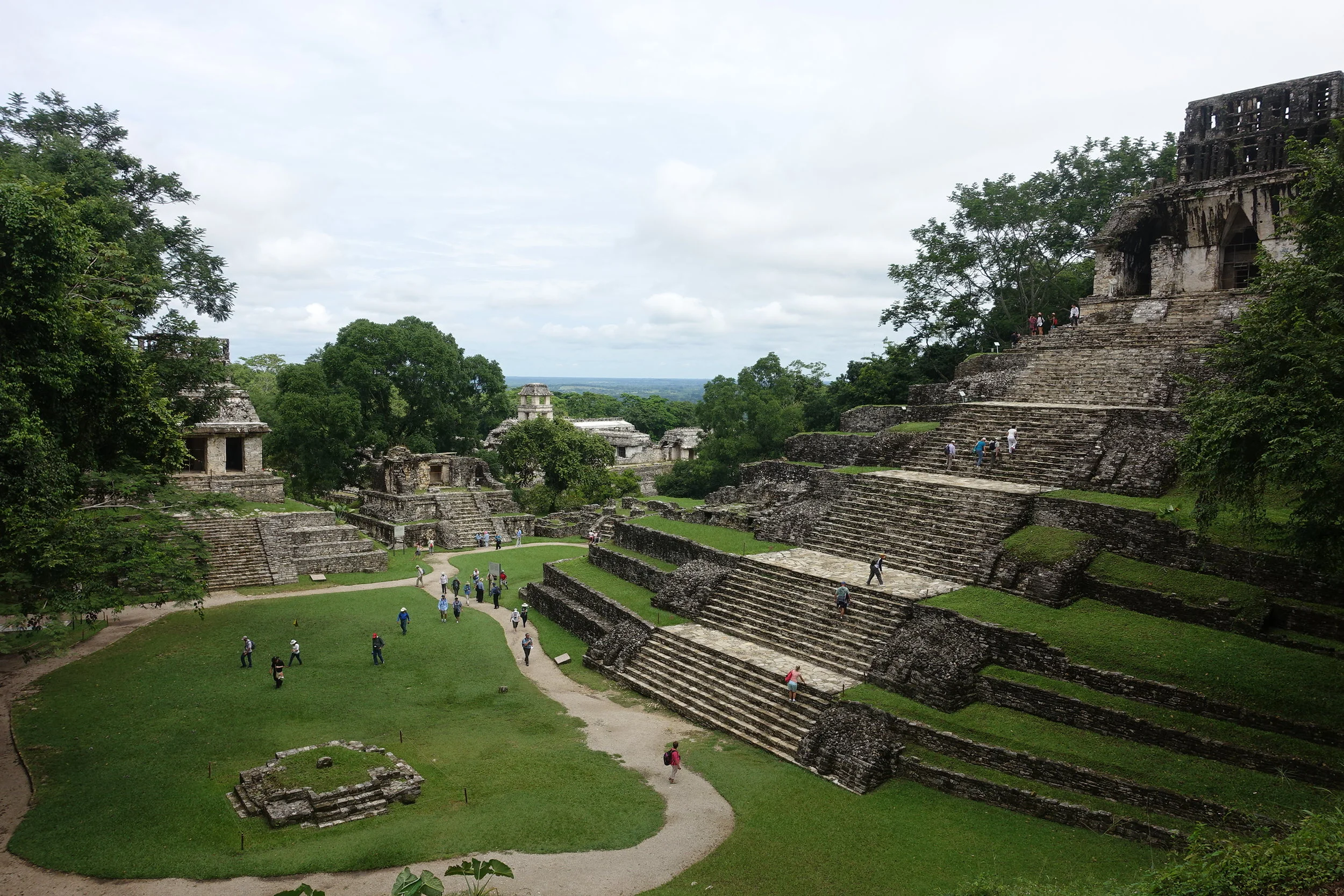 the plaza with the temple of the cross on the right