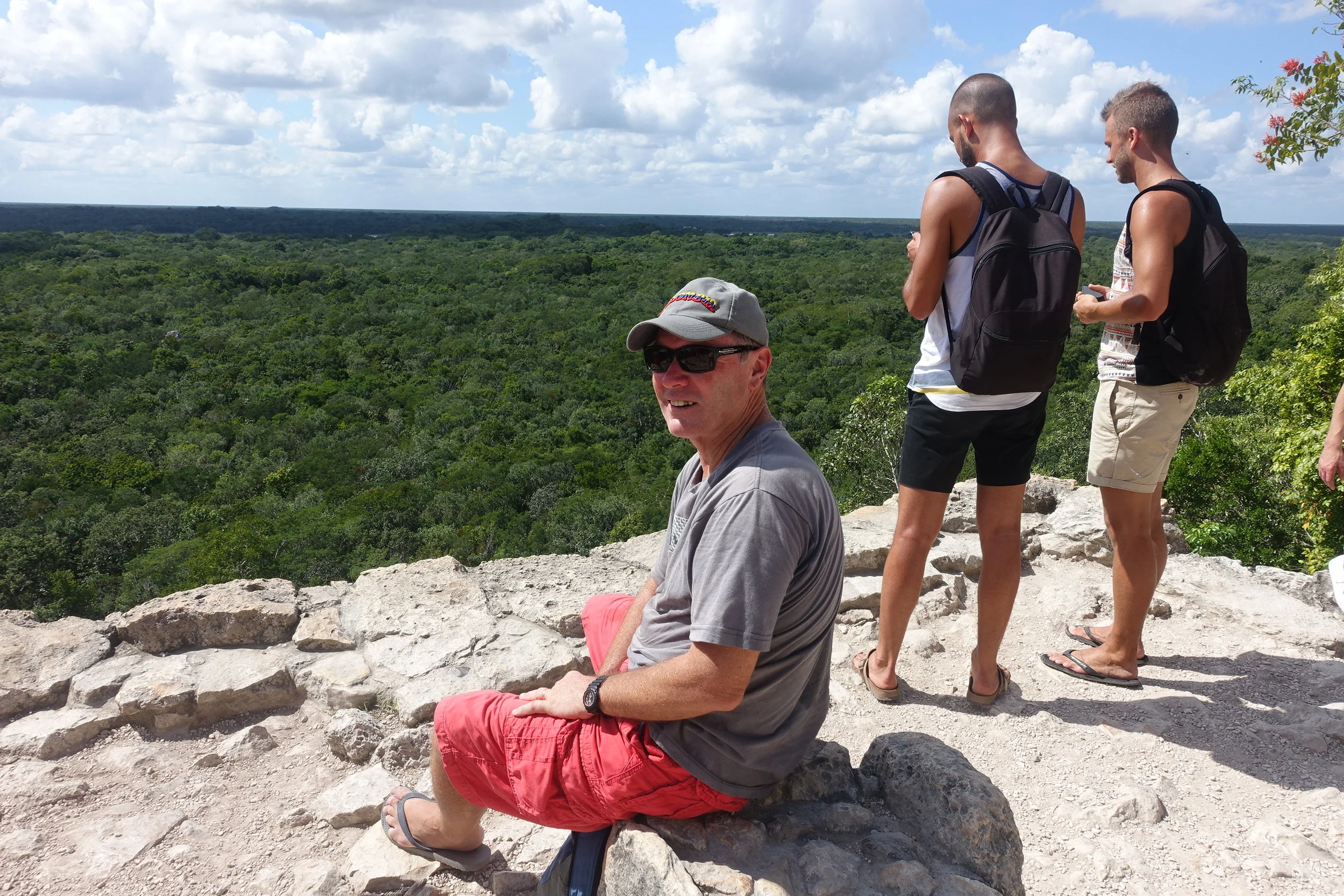 enjoying the view from coba's big mound.