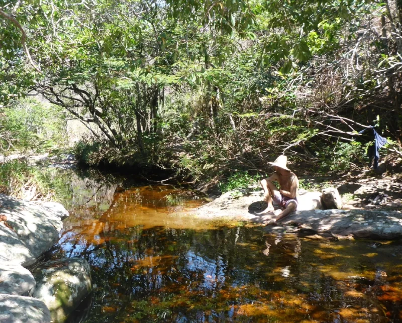 a welcome lunch break by a creek