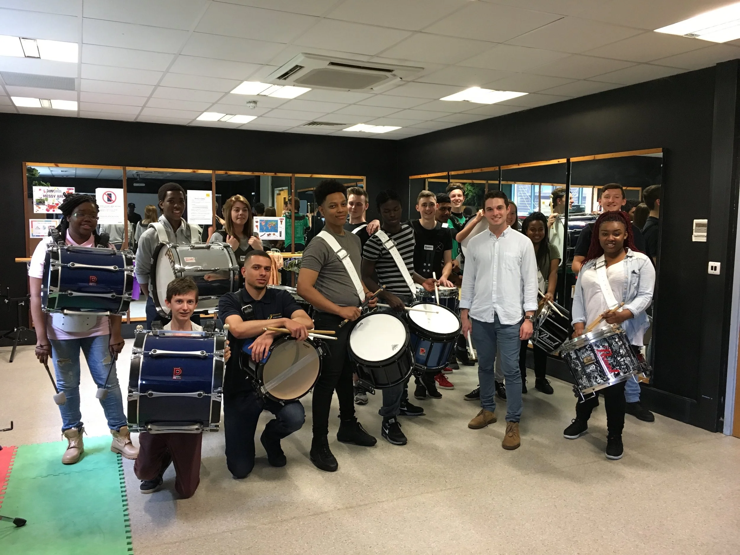 With the Liberty and Pathfinders drumlines at the Quinton House School.