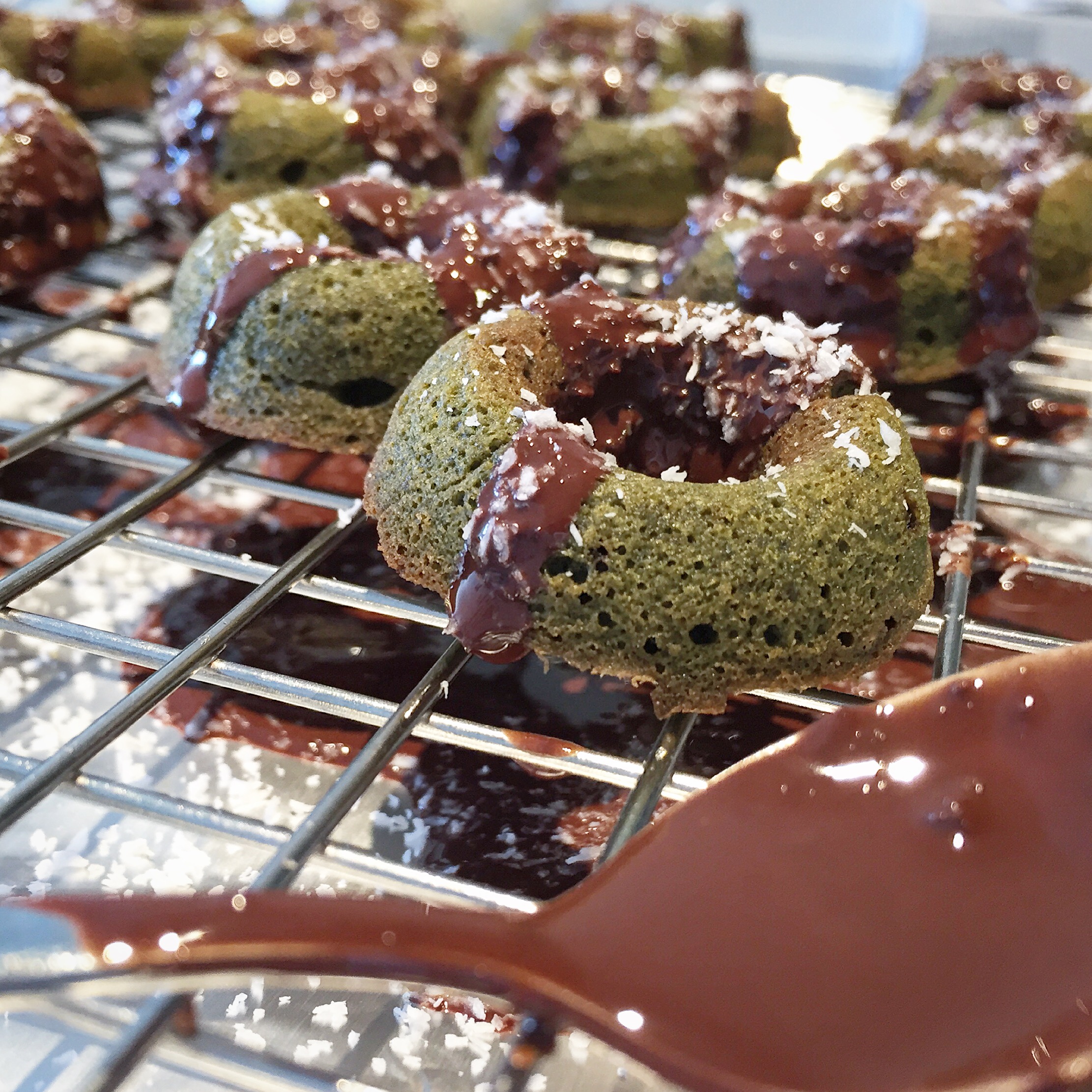 Sprinkle all the goodies on when the chocolate is still warm - I used coconut and pistachios
