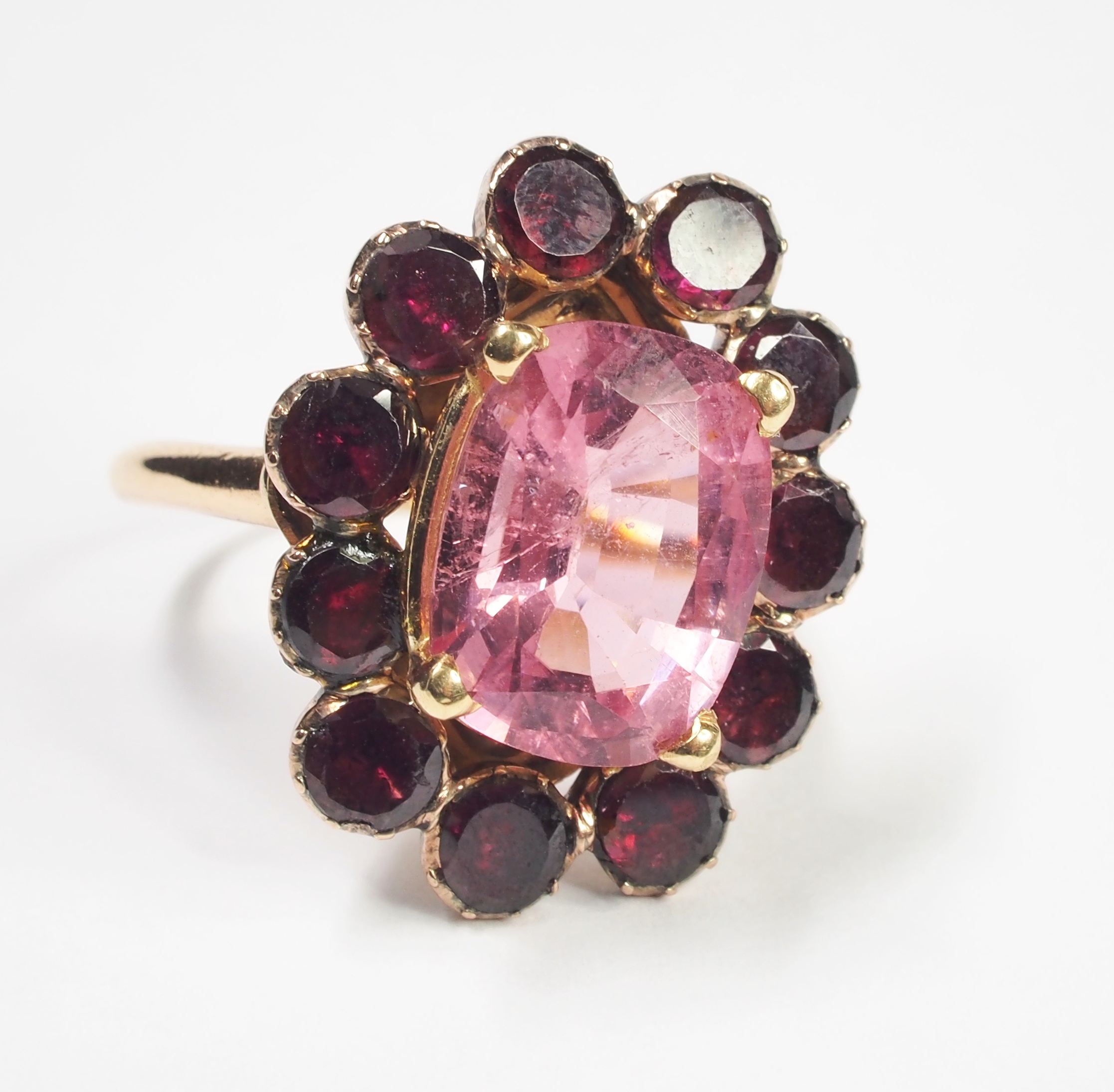 Antique 9ct rose gold garnet cluster converted from a brooch