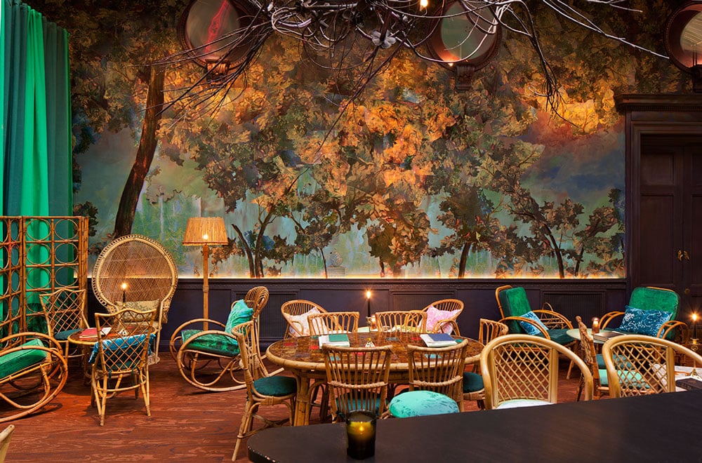 The Glade at Sketch - enchanting peacock hues, perfect for afternoon tea.