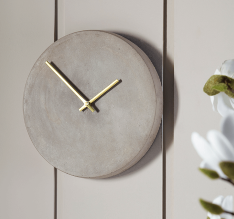 Concrete and brass clock, £55 - Cox & Cox
