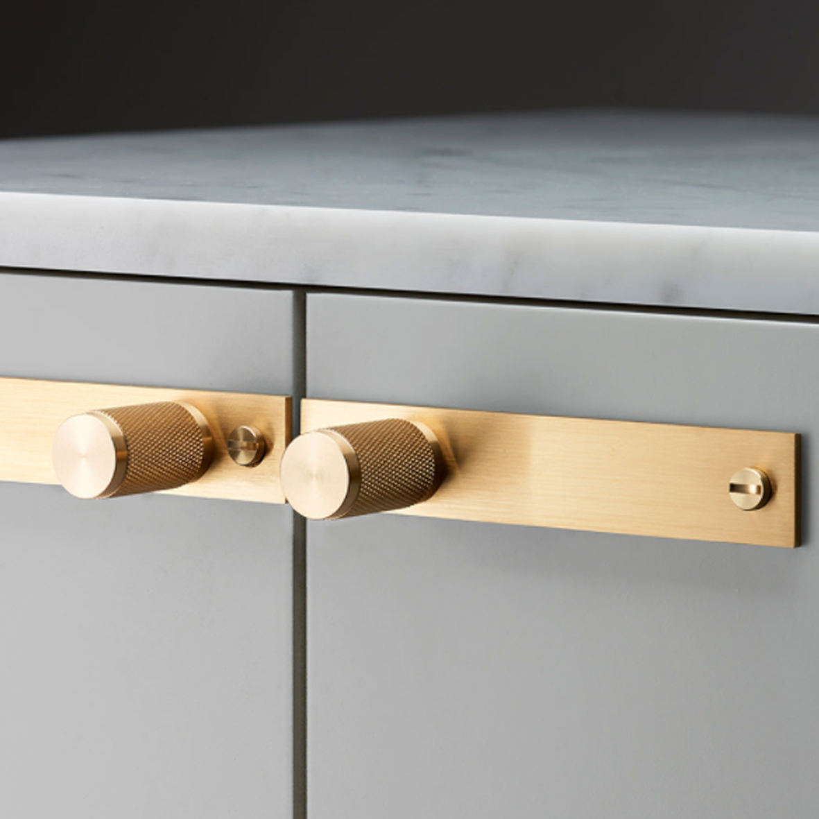 Brass furniture knobs with back plate, Buster & Punch