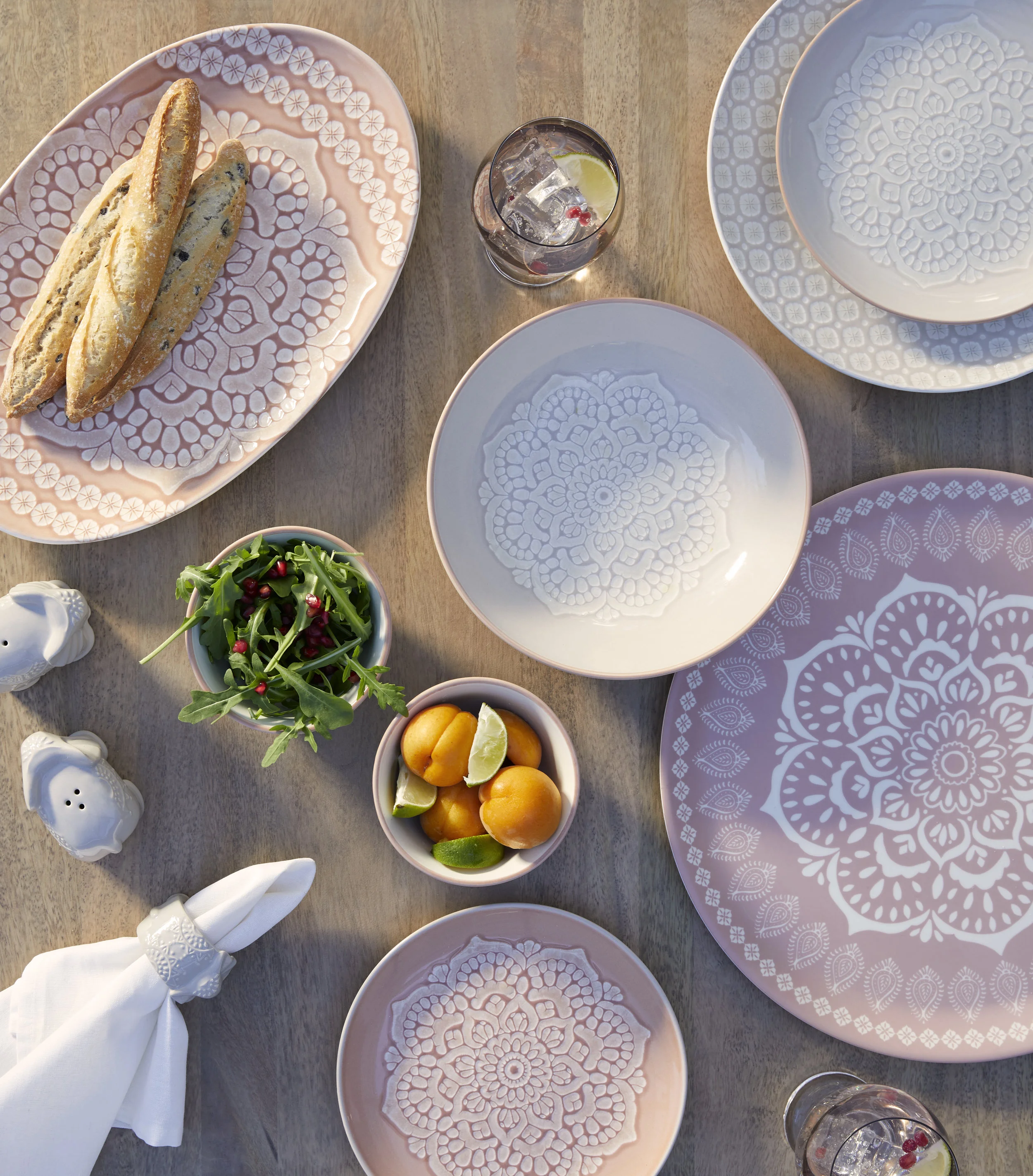 Cinnabar platter, £8 Pasta bowl, £6 Dinner plate, £4.50 Side plate, £3.50 Dip bowls, £3 each Elephant salt and pepper shakers, £6 Elephant napkin rings (set of 2), £8. Photo: Dunelm.