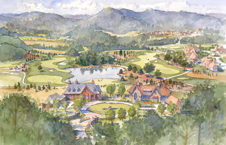 Pencil and watercolor aerial view