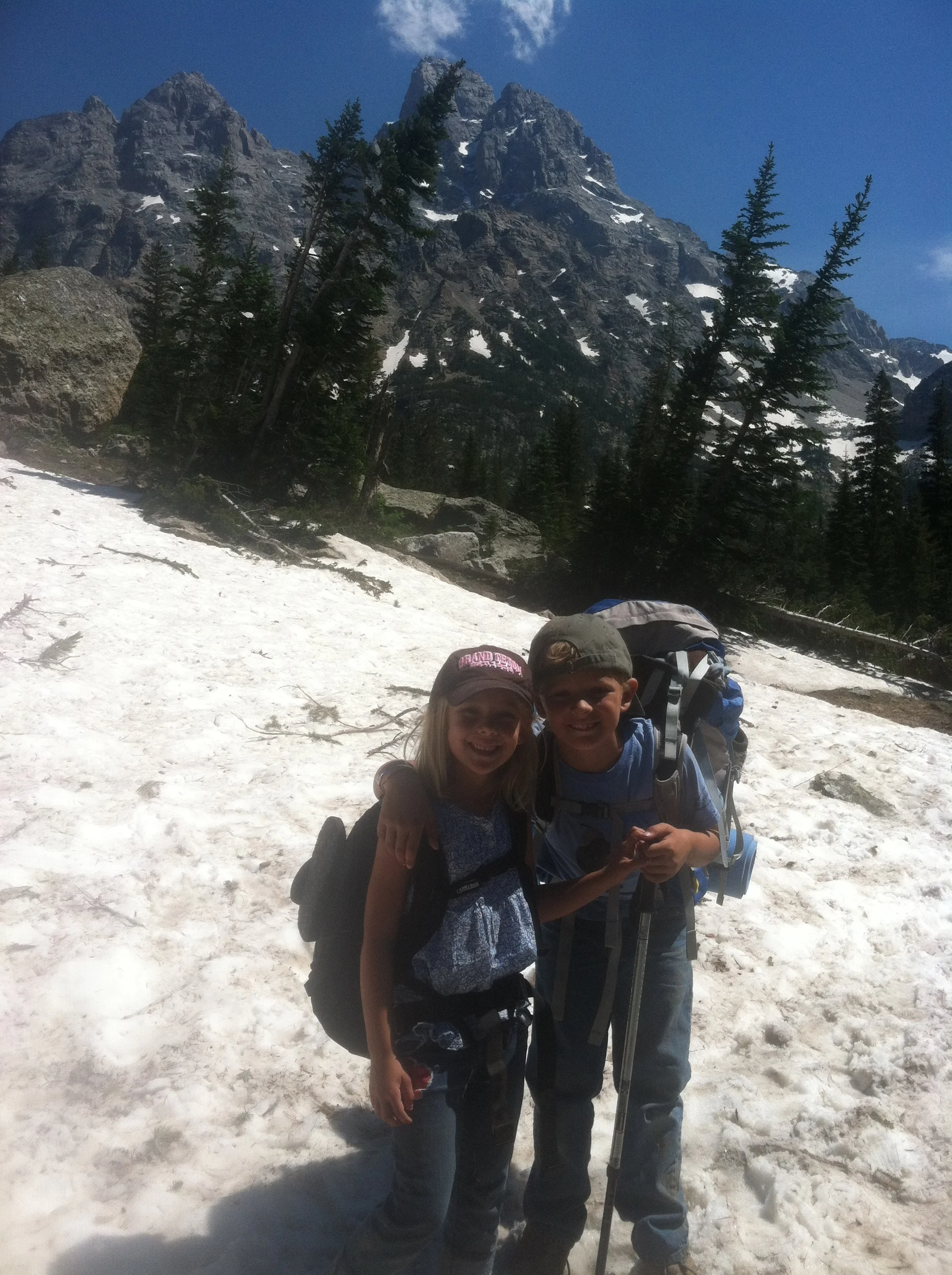 Our first high-altitude summit. Granite Pass in the Grand Tetons, summer of 2012.