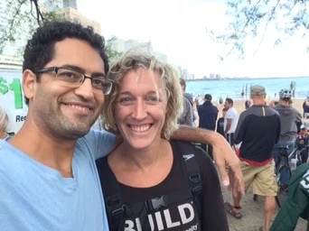 My #1 supporter, ready to track me through Lake Michigan. Don't take your team for granted-- they will always help get you to the finish line.