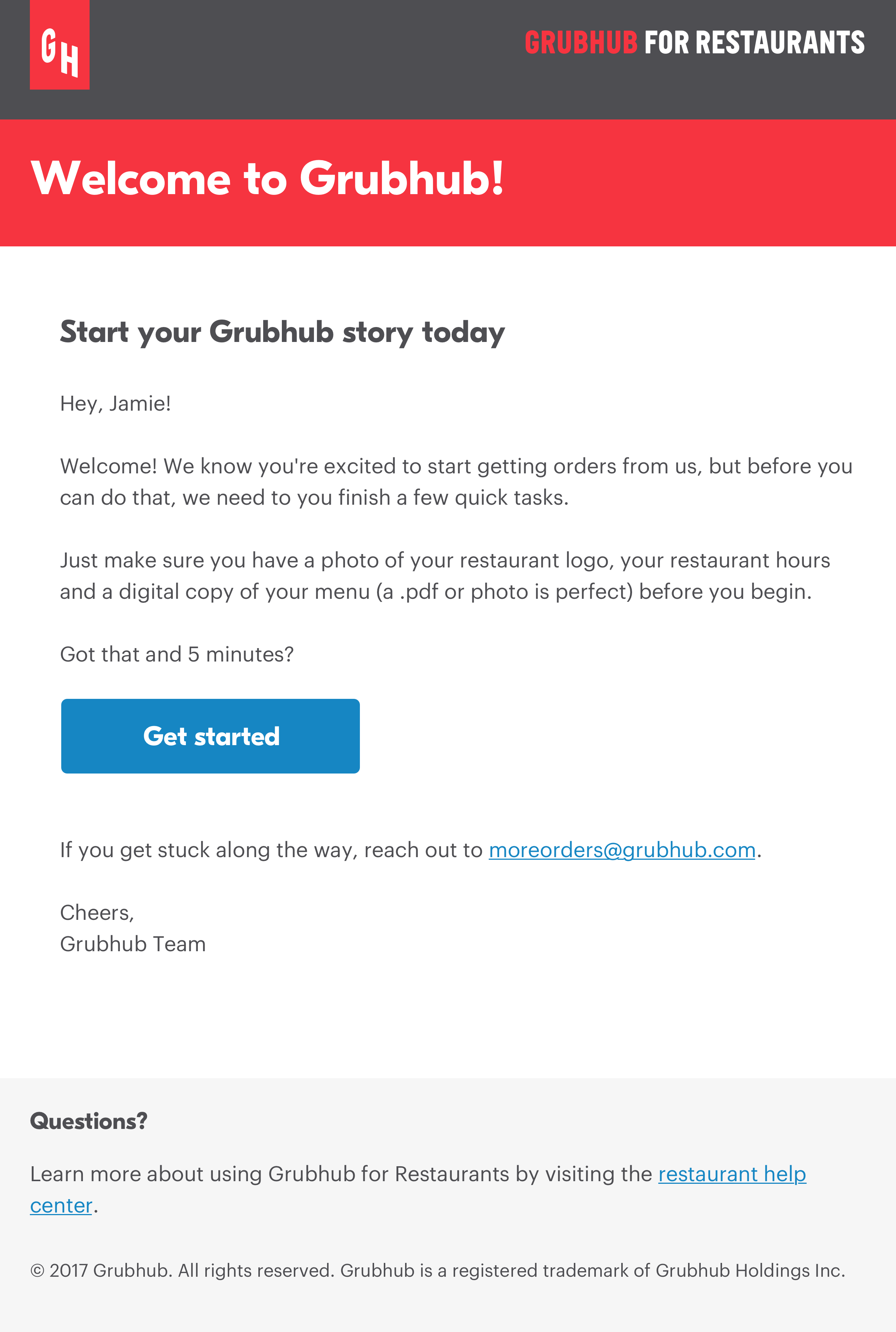 welcome email template design for the marketing team