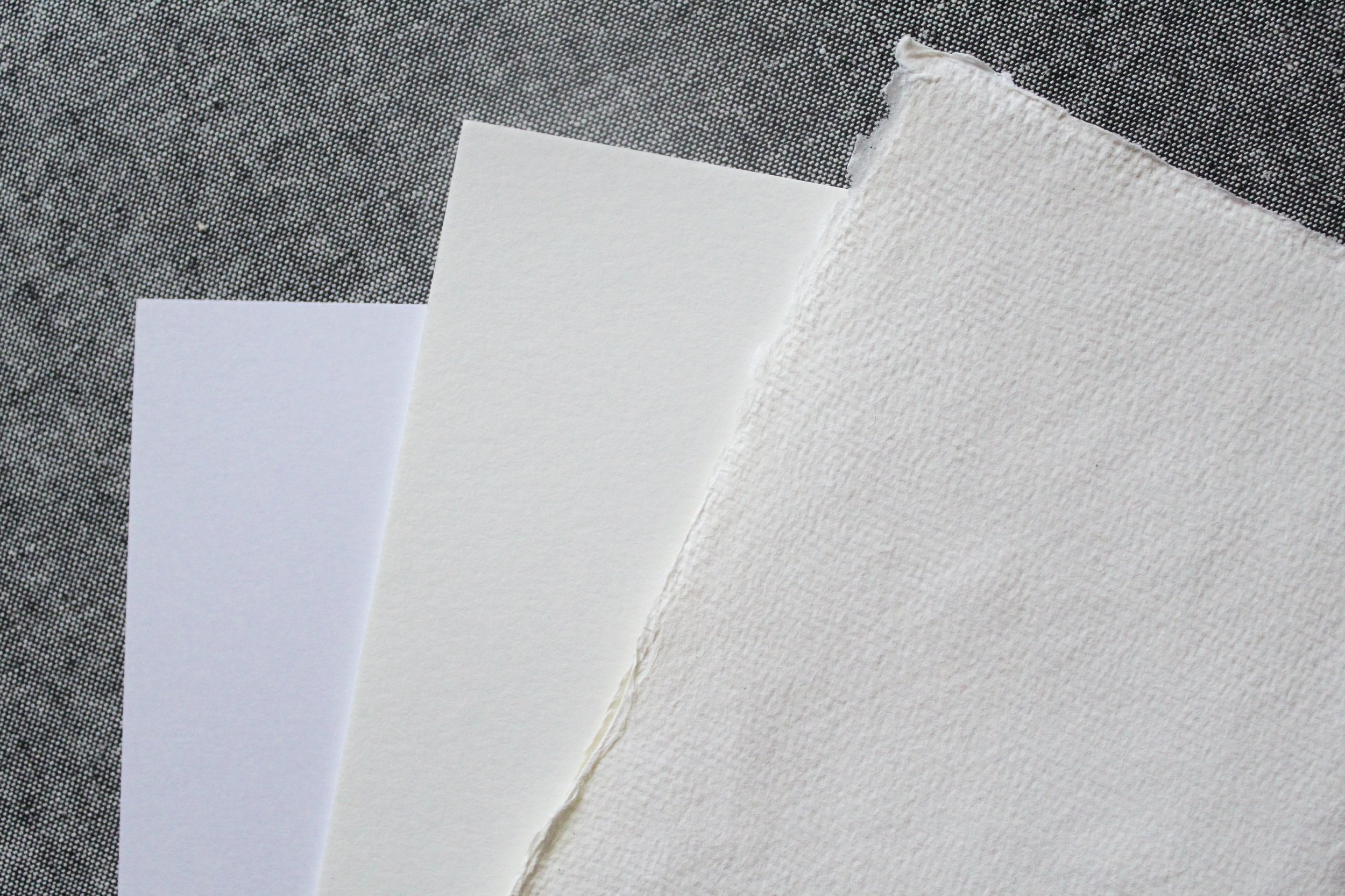 left to right: 130# cardstock, 220# cotton, handmade