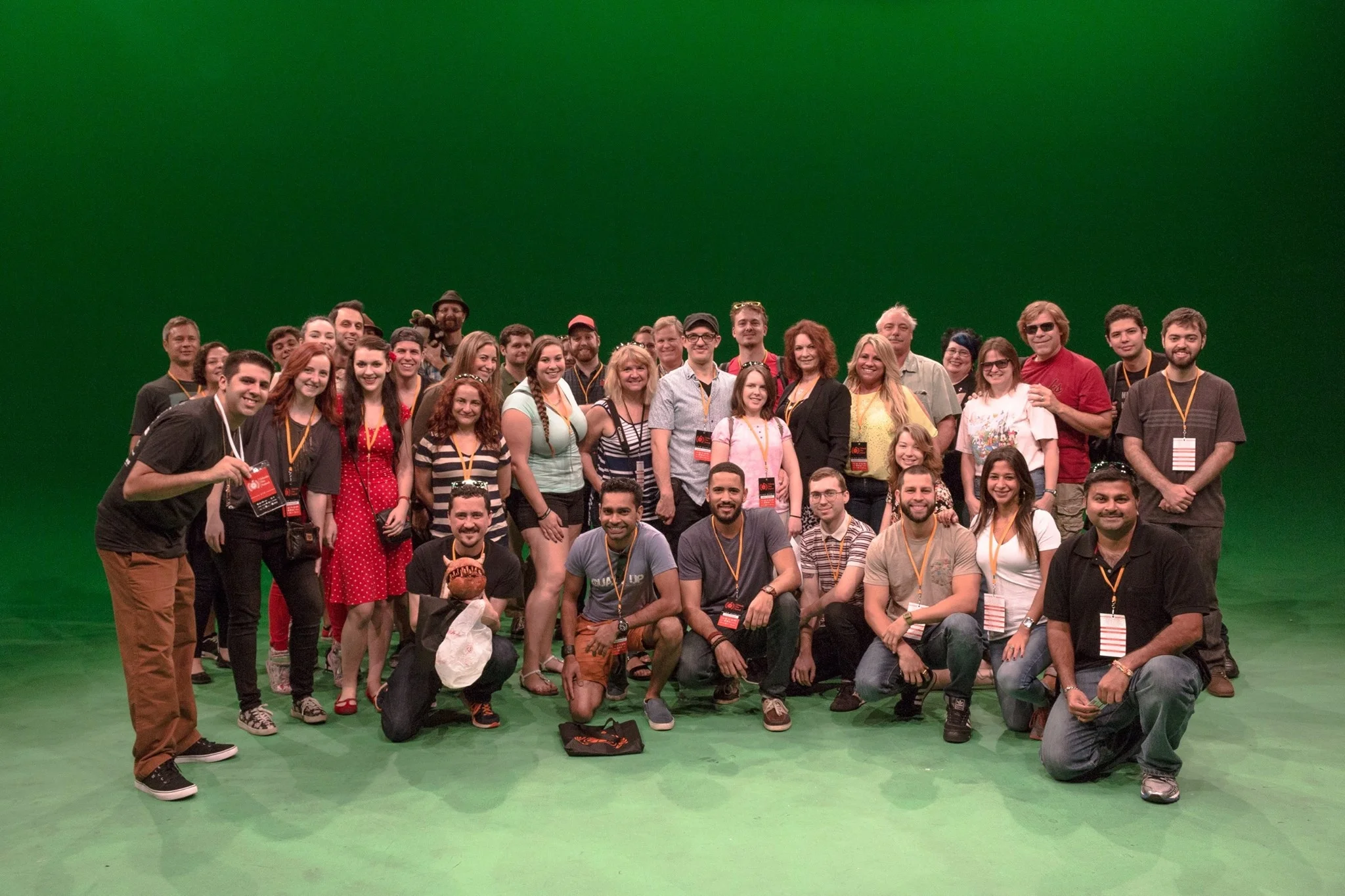 Filmmakers selected to screen at the 10th Annual Orlando Film Festival pose for a picture at Universal Studios' Backlot. 
