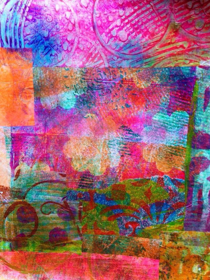 This is a collage using gelatin prints and different painted papers I make constantly as part of my practice of exploration and experimentation on mark-making. I've made several of these collages, I plan to add an image to each one later on, but I´m not sure if it´ll be a collaged one or a xerox transfer.