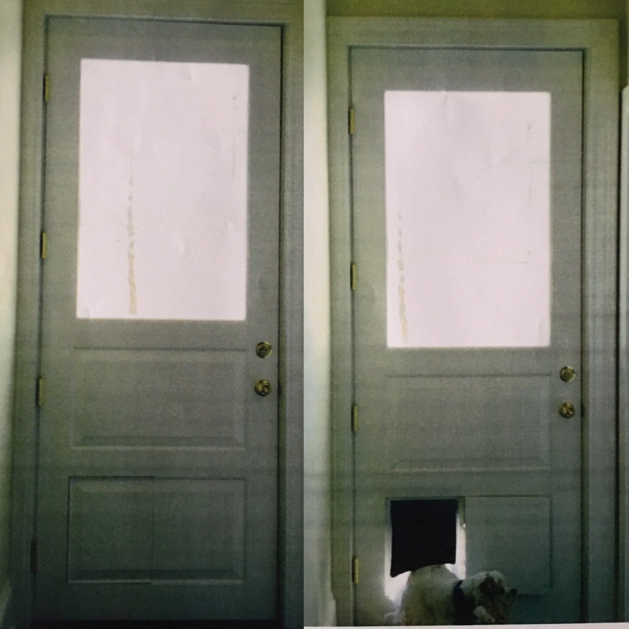 This is actually two pictures of the same door. The owners asked me to build a door with a hidden dog door. I placed it within the raised panel. 