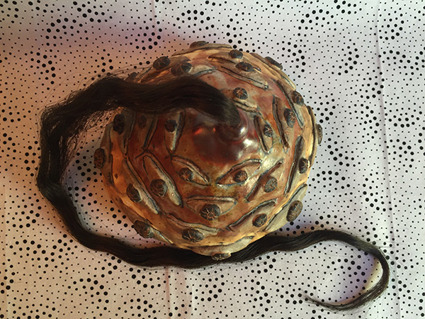 Sibling 1, 2015 glazed stoneware, hair 4 x 8 x 6 1/2 inches