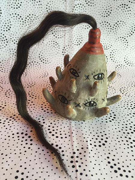 Sibling 2, 2015 glazed stoneware, hair 4 x 6 x 4 inches