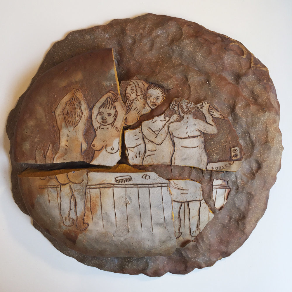 I see the beauty in you that I've yearned to see in myself (Gazing in wonder at the blossm of our shared reflection), 2016 glazed stoneware 9 1/2 x 9 1/2 x 1 1/4 inches