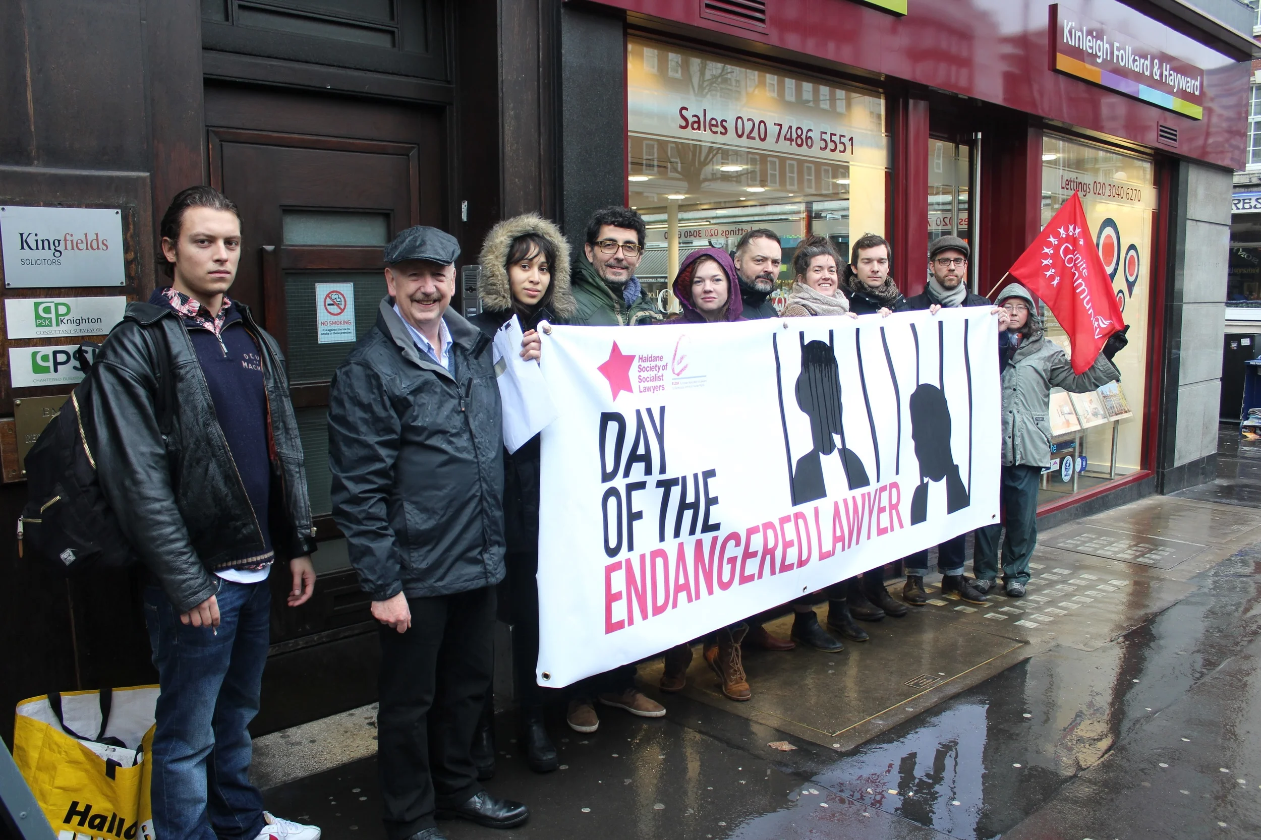 Members of the Haldane Society of Socialist Lawyers and other campaigners attend outside the Honduran Embassy in London.