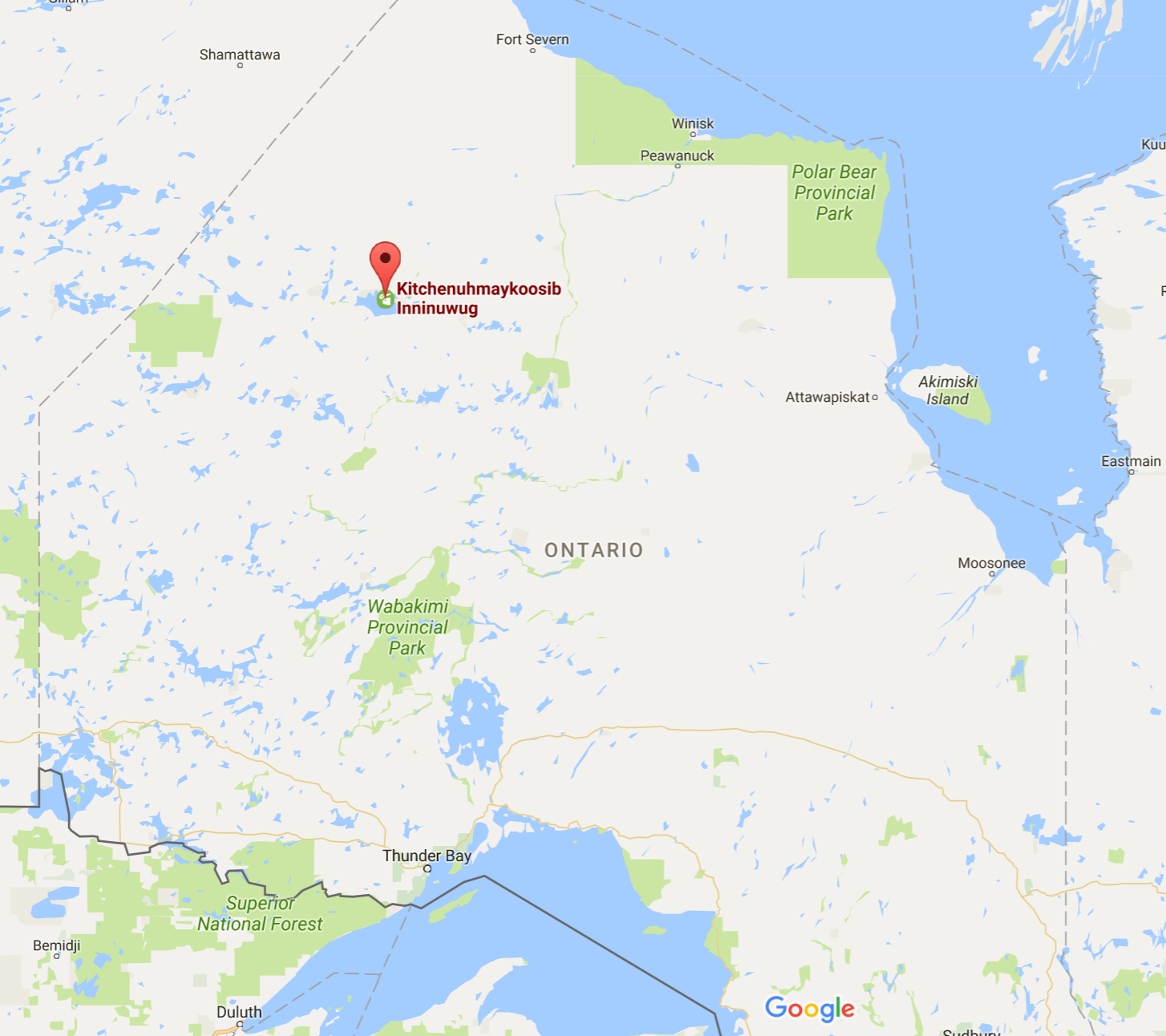 The first nations community of KI is located on big trout lake in Northern Ontario.