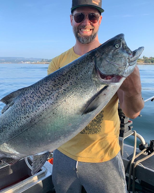 Anyone else have a great long weekend of fishing?! Spoonscription paying off for Chris and Noah with this 23lb hatchery chinook on a 4&rdquo; Anchovy Spoon in Lemon Lime. Some great fish coming in off the Victoria Waterfront. . .  #spoonscription #ta