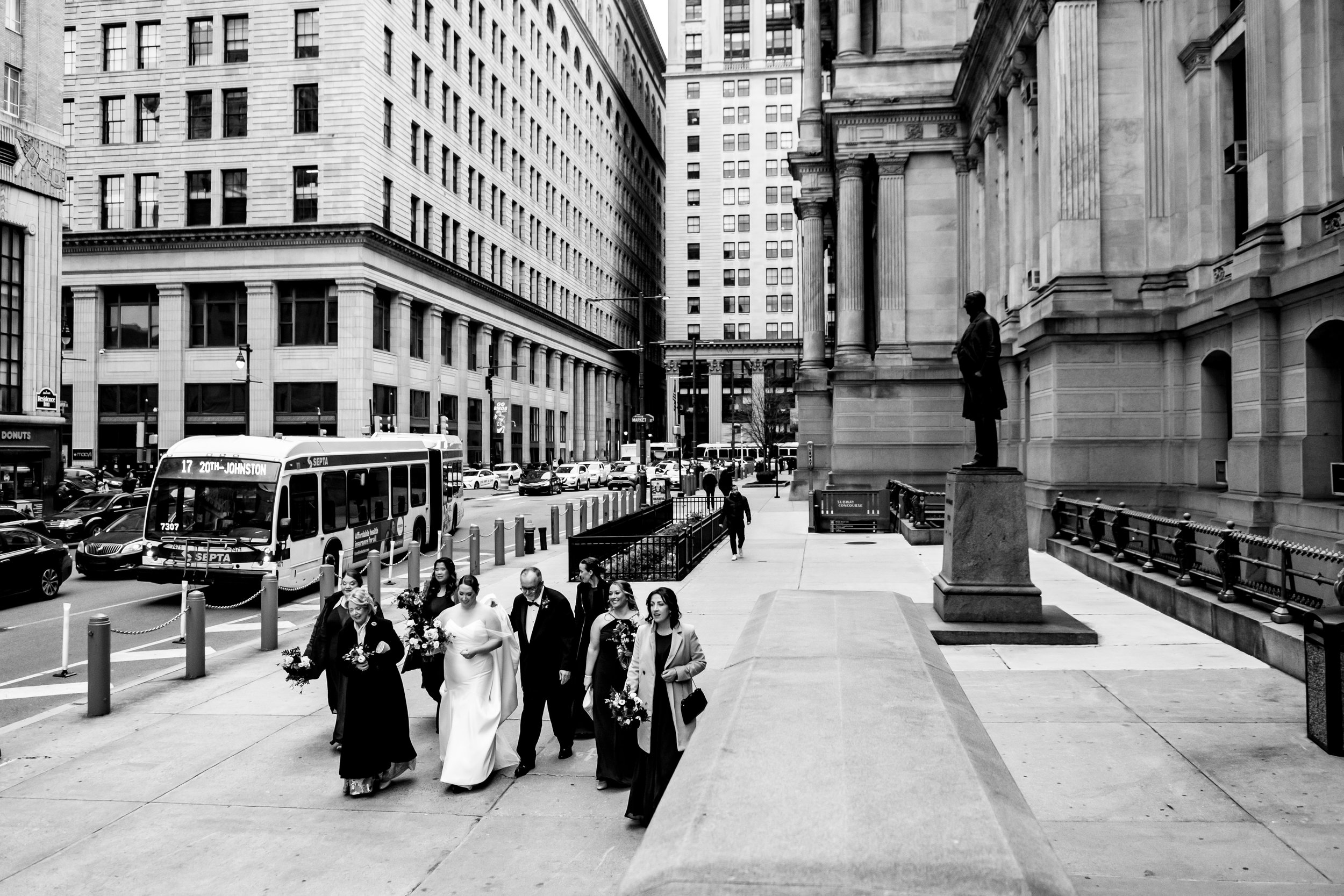 A wedding party walk