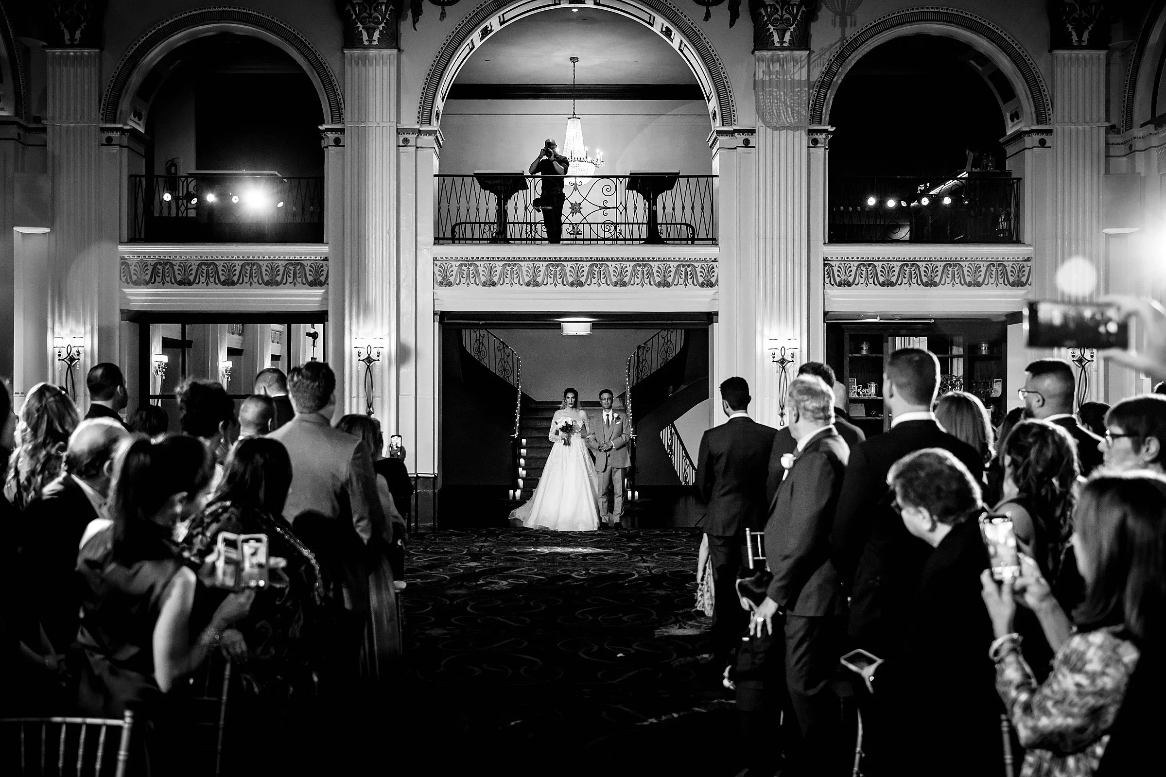 Ceremony in the ballroom at Ballroom at the Ben, seen from the back