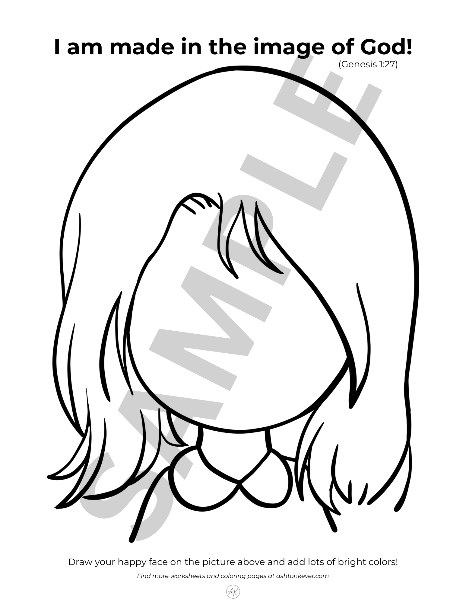 Girl coloring 'Made in the Image of God' page