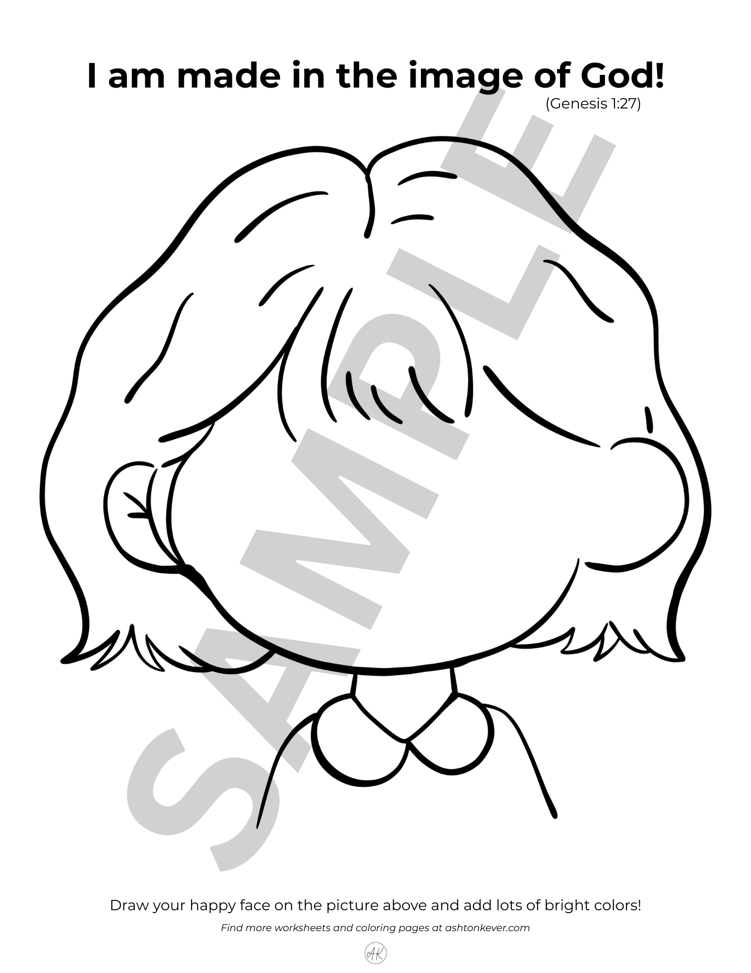 Girl coloring 'Made in the Image of God' page