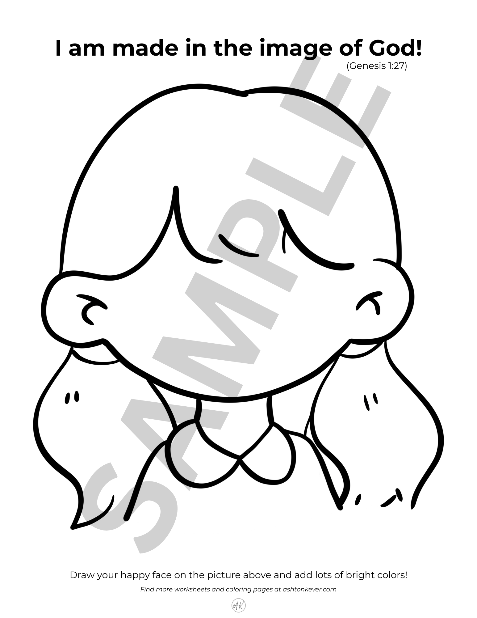 Girl coloring 'Made in the Image of God' page