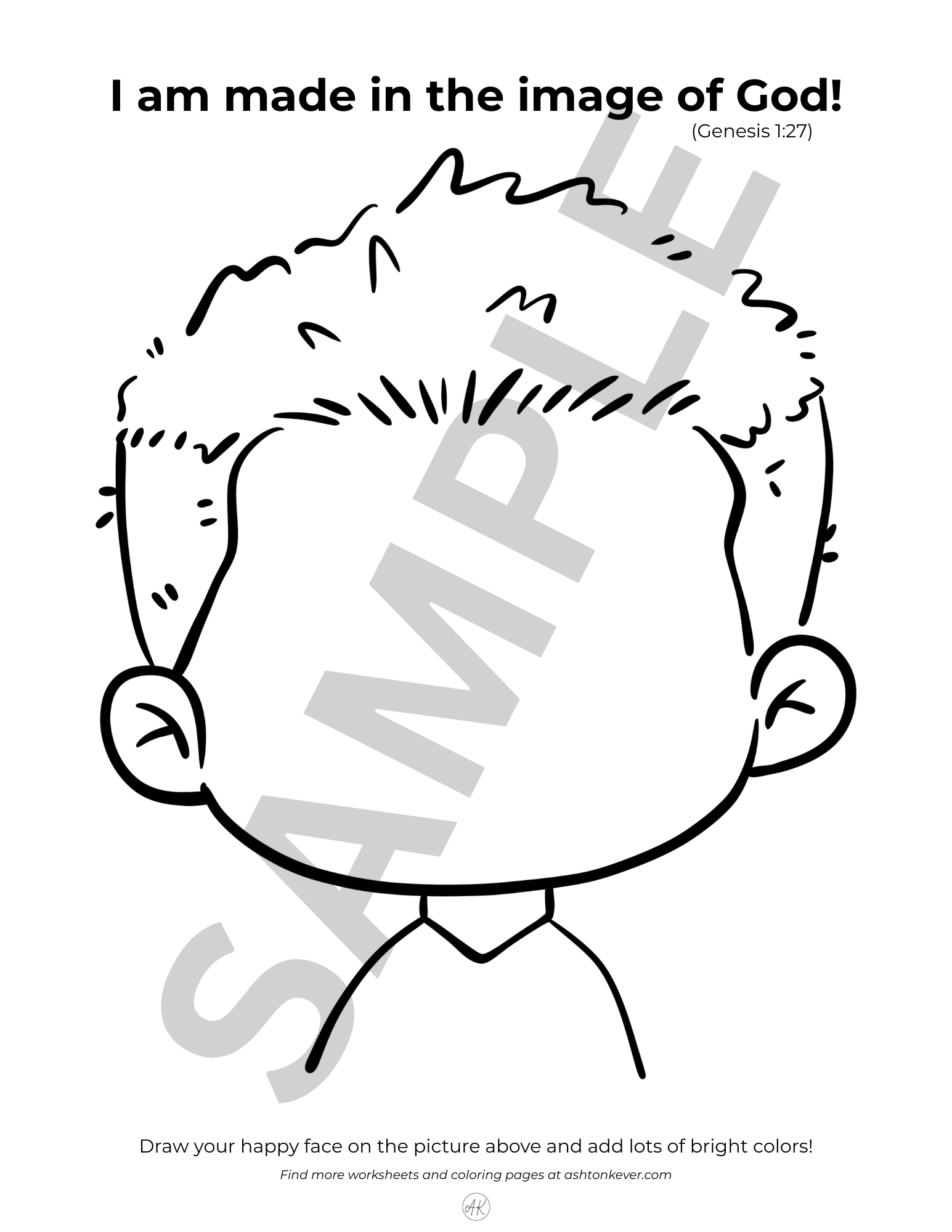 Boy coloring 'Made in the Image of God' page.