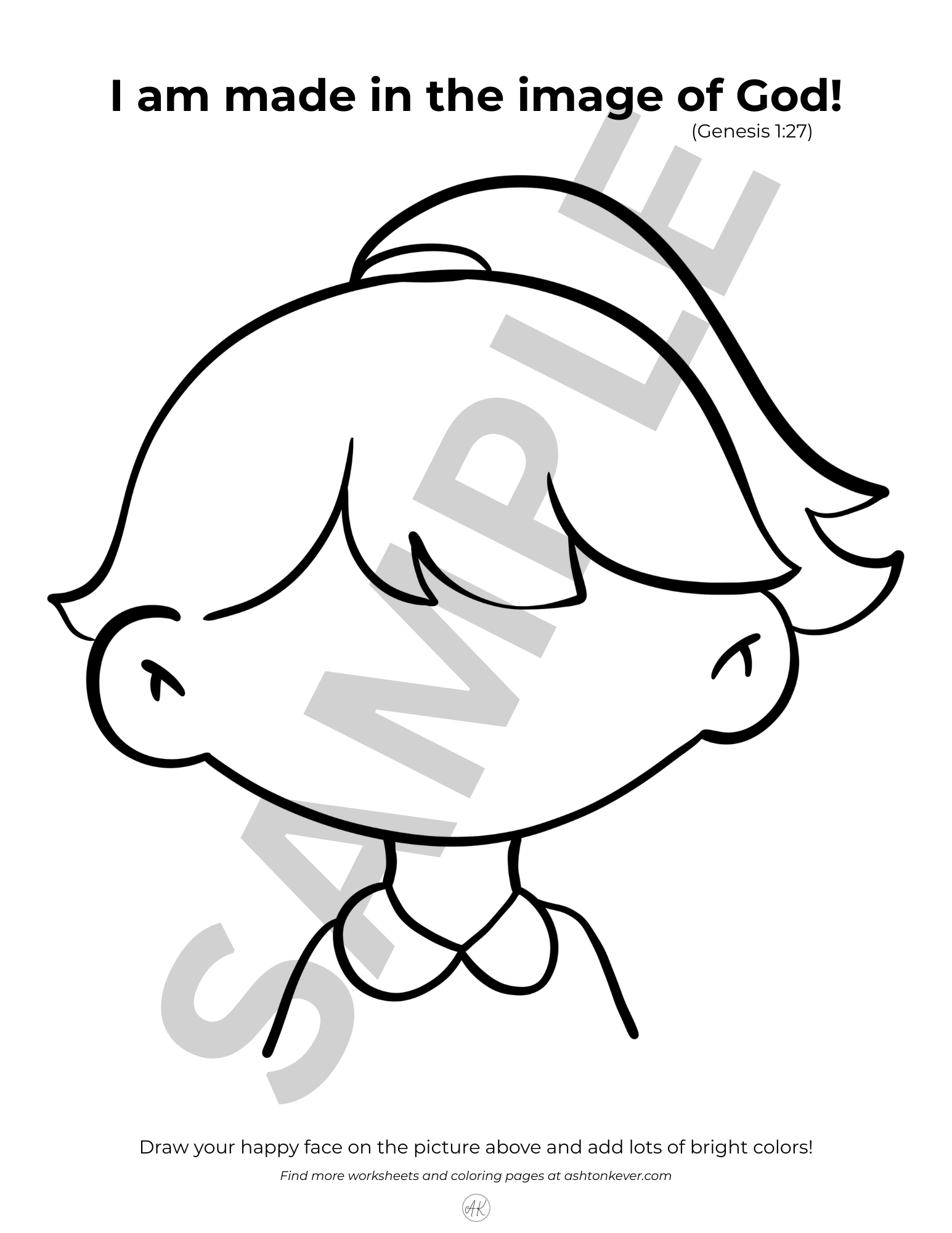 Girl coloring 'Made in the Image of God' page