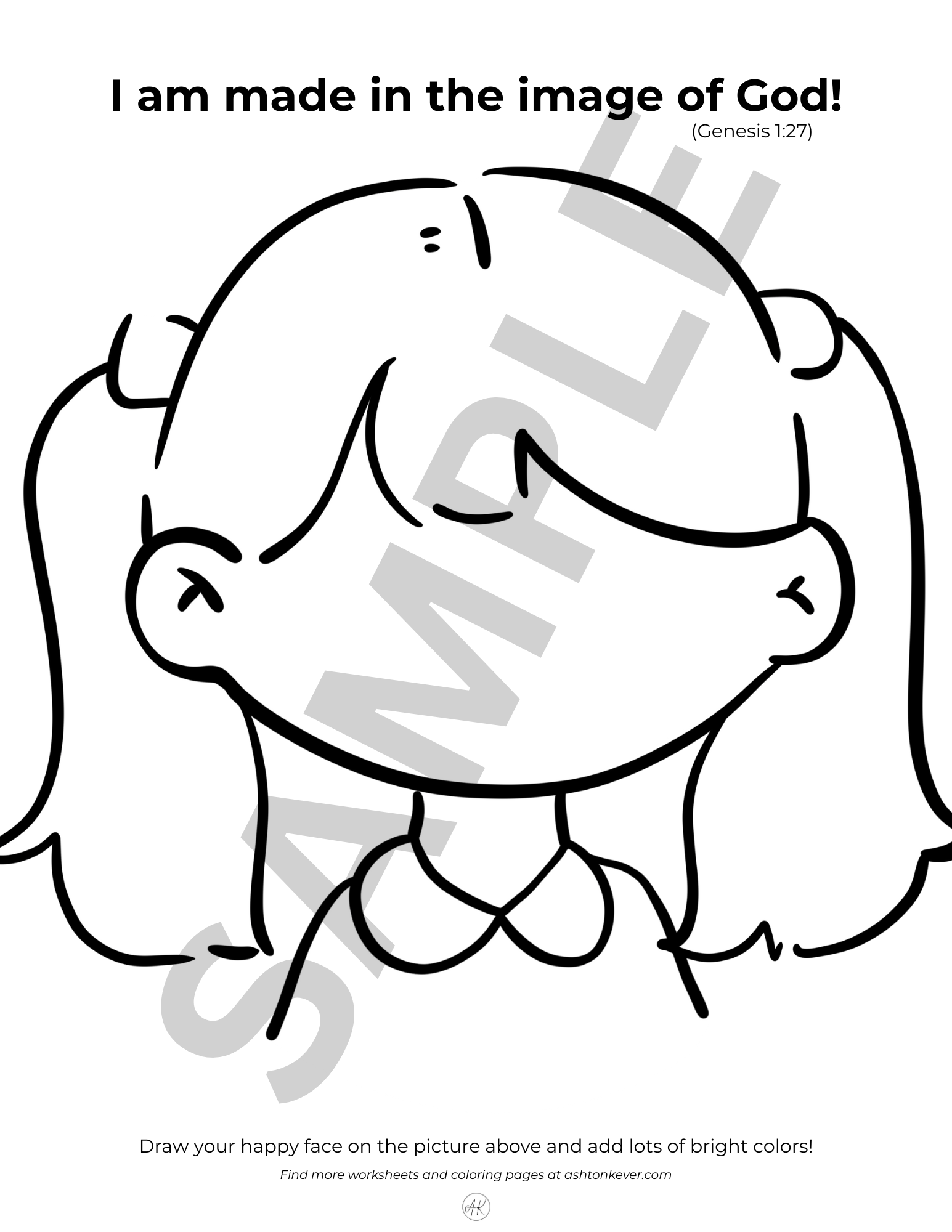 Christian Identity Coloring Pages for Girls (Genesis 1:27)